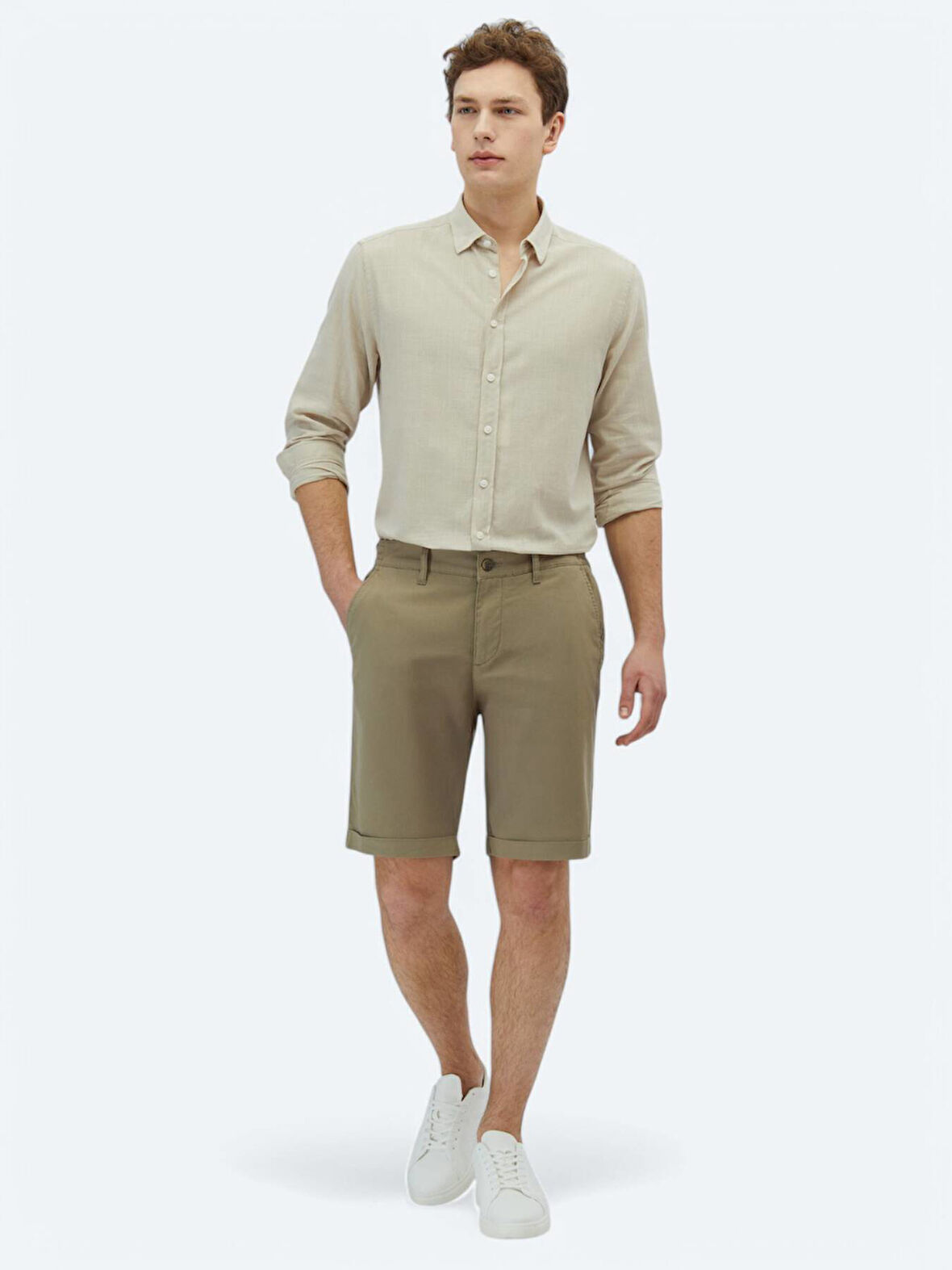 Vizon Düz Dokuma Slim Fit Casual Pamuk Karışımlı Bermuda