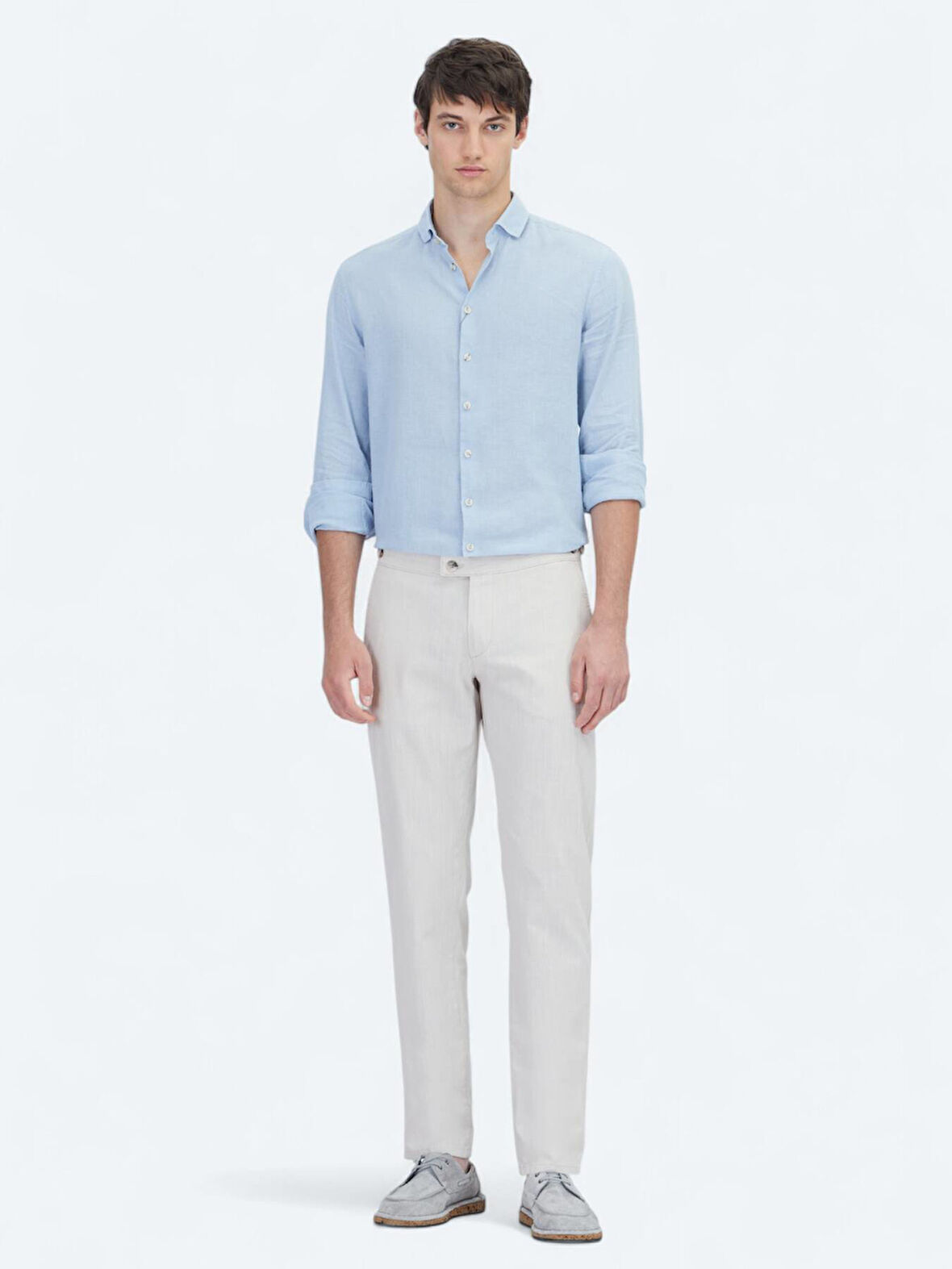 Bej Dokuma Fitted Fit Smart Casual Pamuk Karışımlı Pantolon