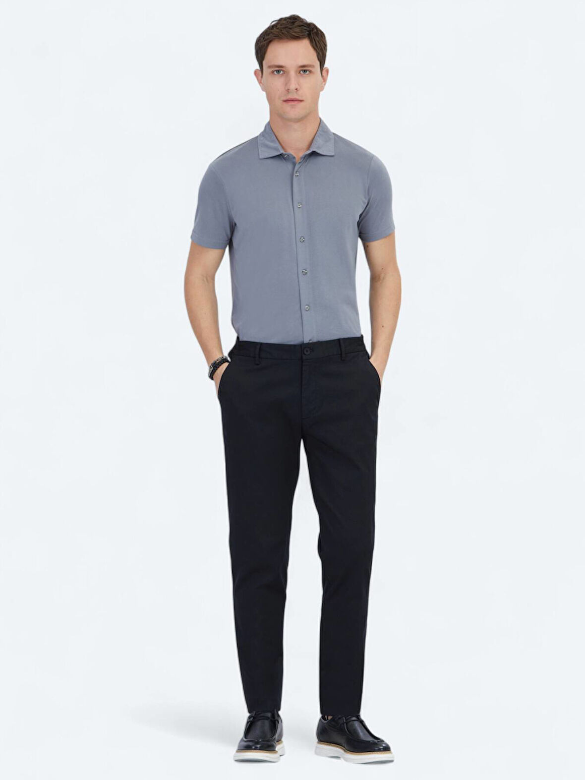 Siyah Dokuma Jogging Fit Casual Pamuk Karışımlı Pantolon