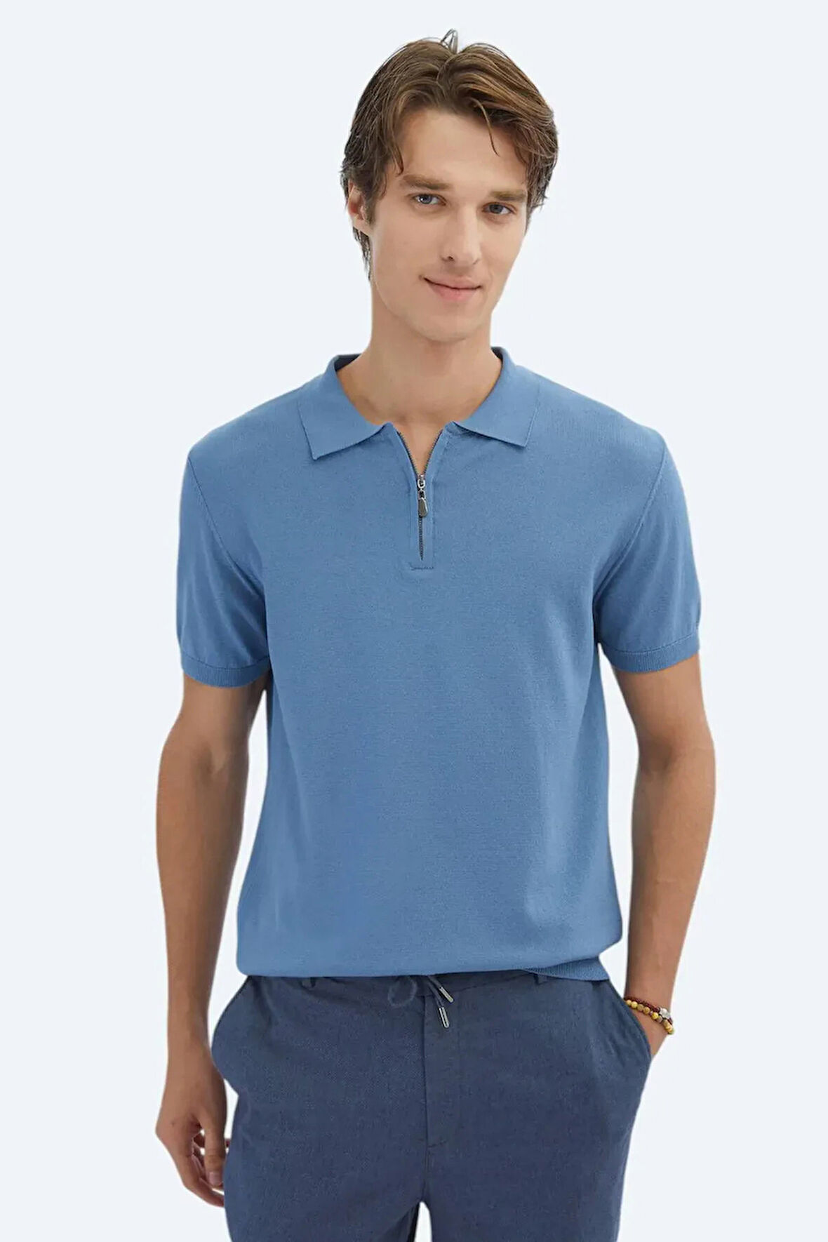 Kip Erkek Polo Yaka Düz Örgü Triko TRK-1573 Mavi