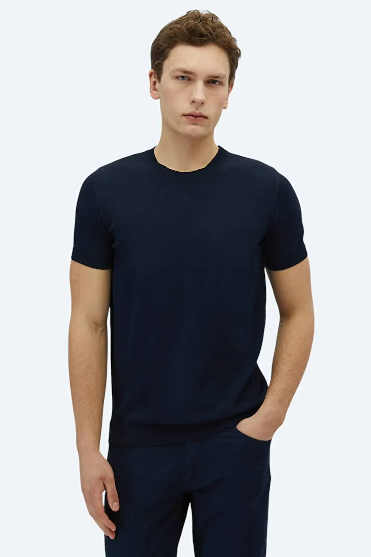 Kip Erkek Bisiklet Yaka Düz Örgü Triko TRK-1572 Lacivert