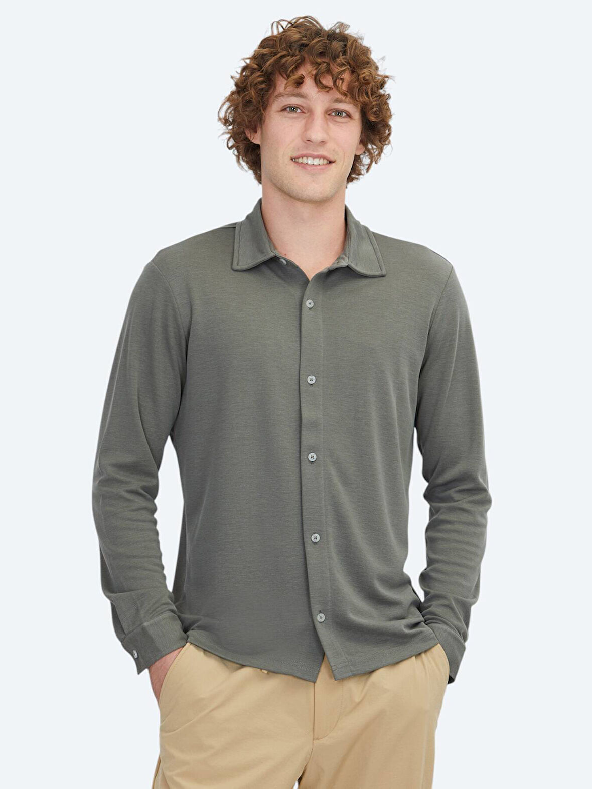Haki Düz Regular Fit Casual Gömlek