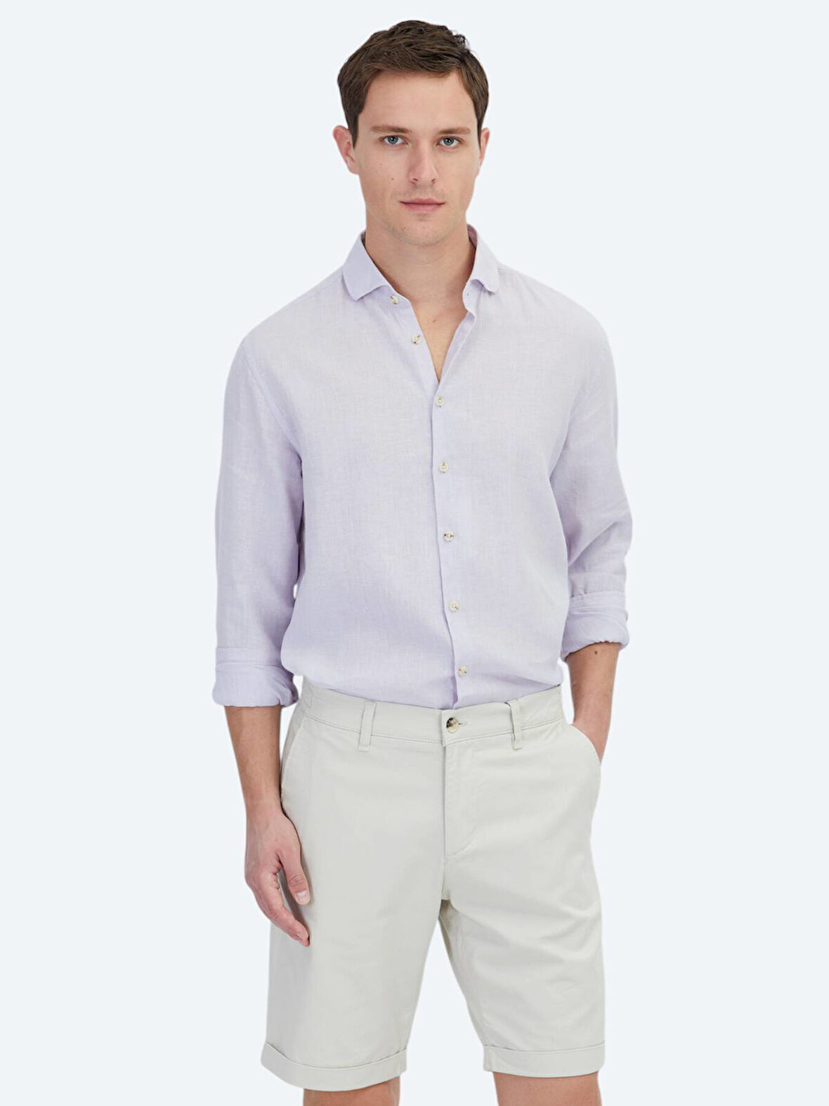 Lila Düz Regular Fit Dokuma Casual Pamuk Karışımlı Gömlek