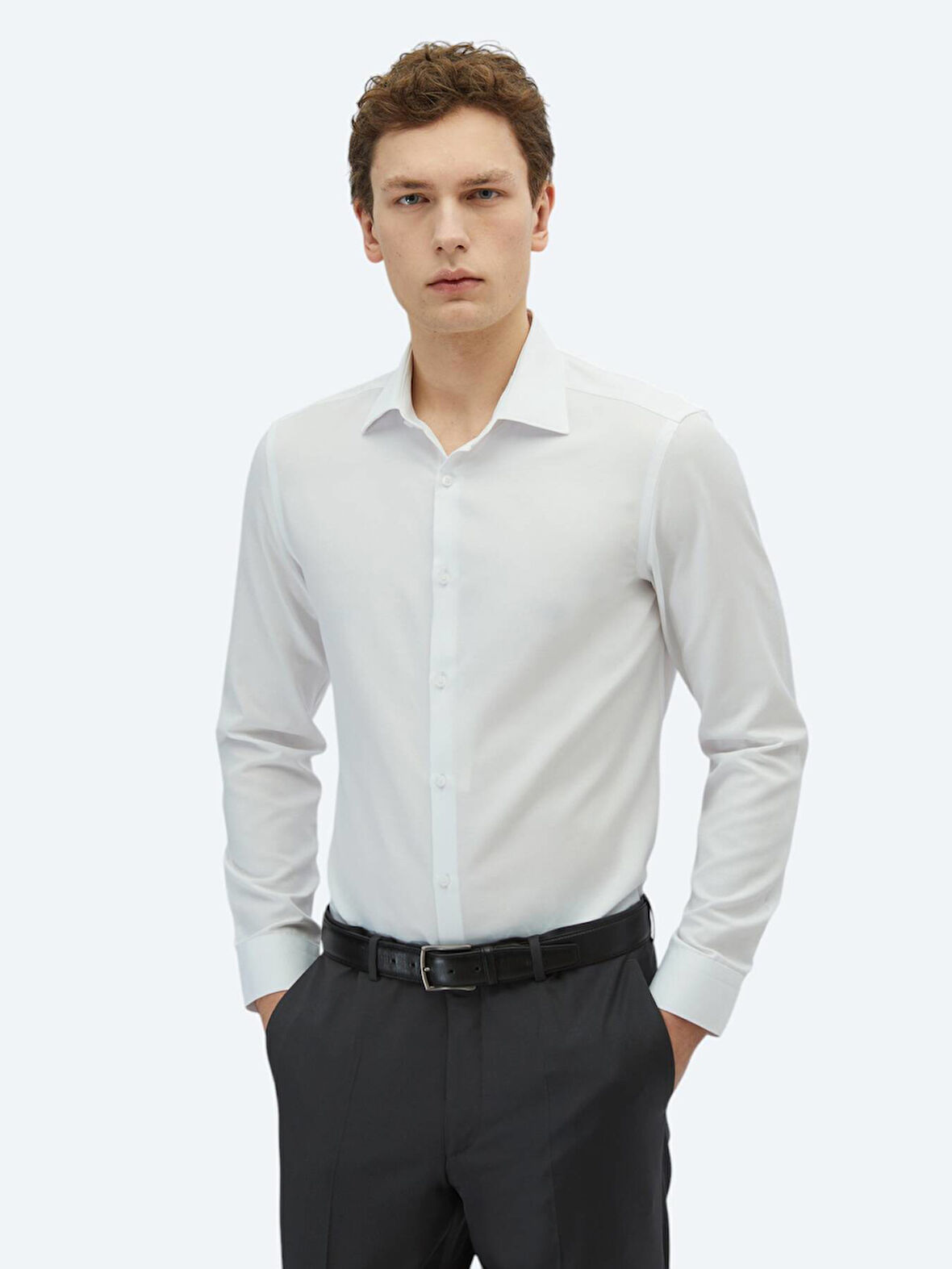 Beyaz Düz Slim Fit Dokuma Klasik Pamuk Karışımlı Gömlek