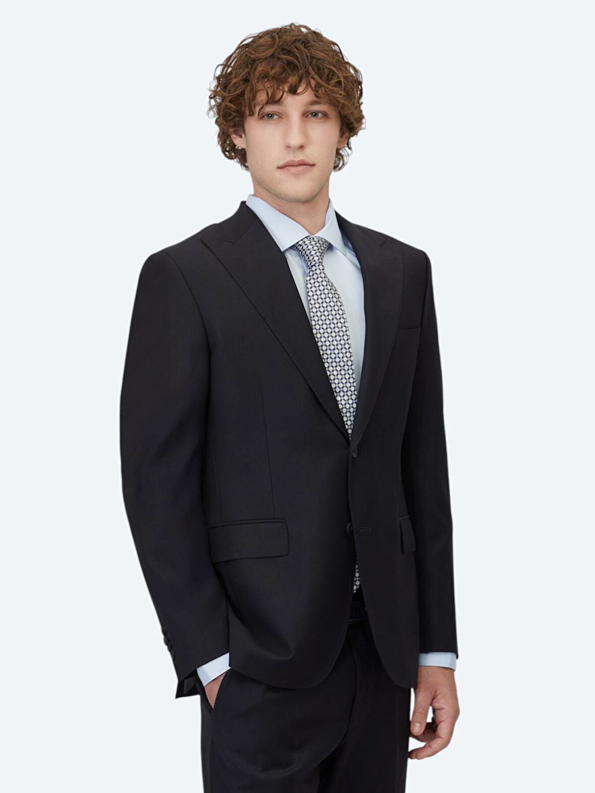 Lacivert Düz Modern Fit Yün Karışımlı Takım Elbise