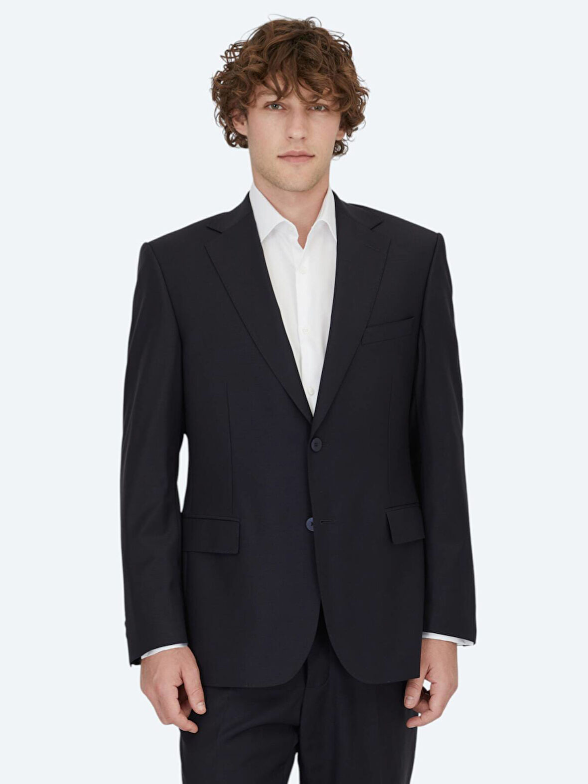Lacivert Düz Modern Fit Yün Karışımlı Takım Elbise