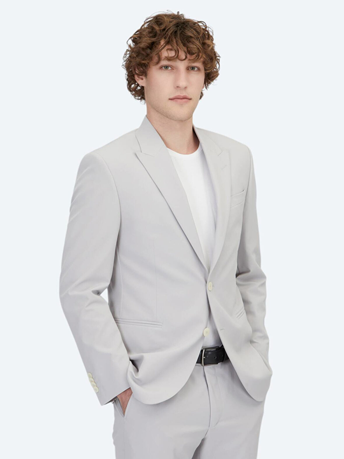 Açık Gri Düz Slim Fit Takım Elbise