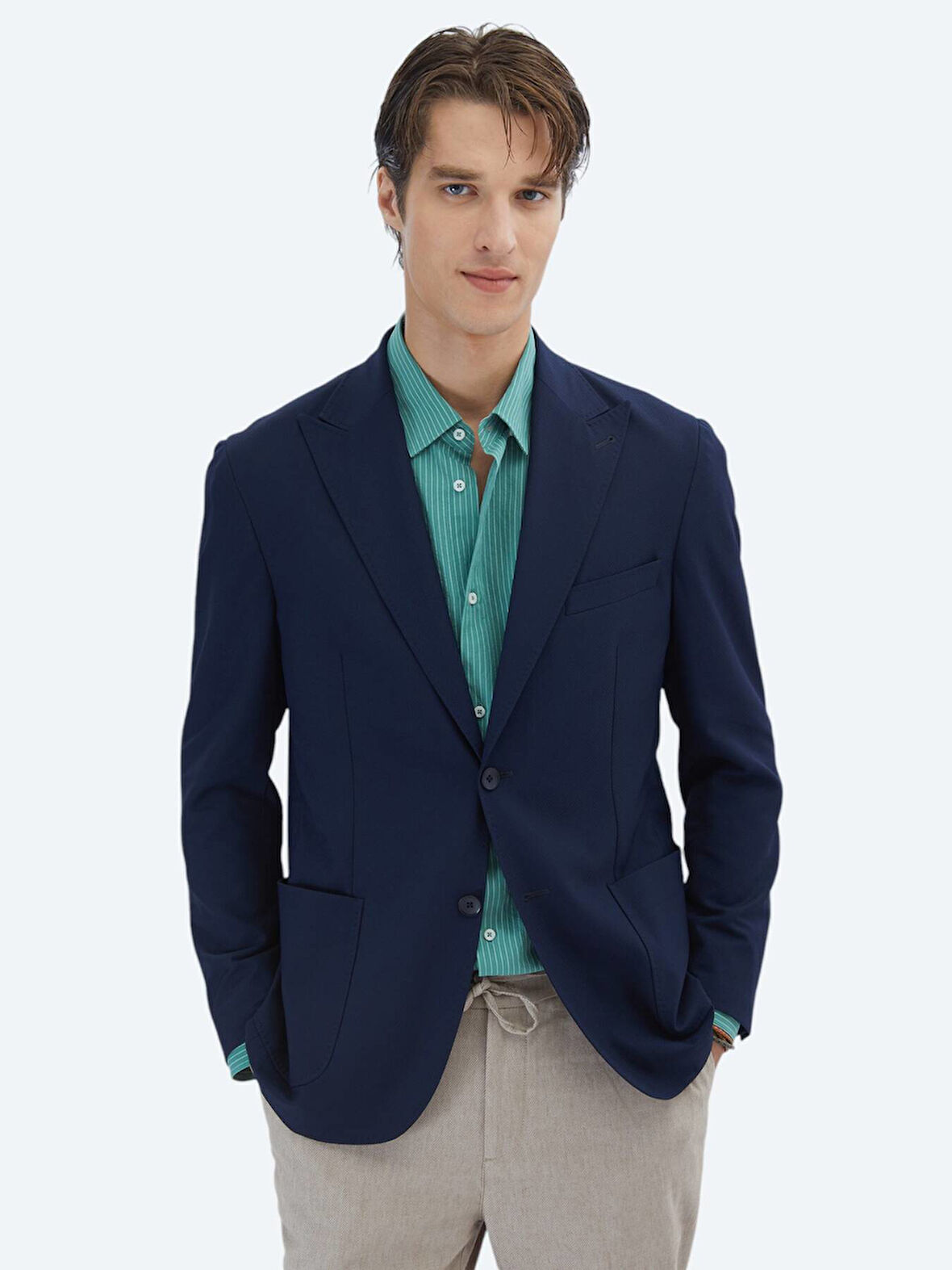 Lacivert Desenli Modern Fit Ceket