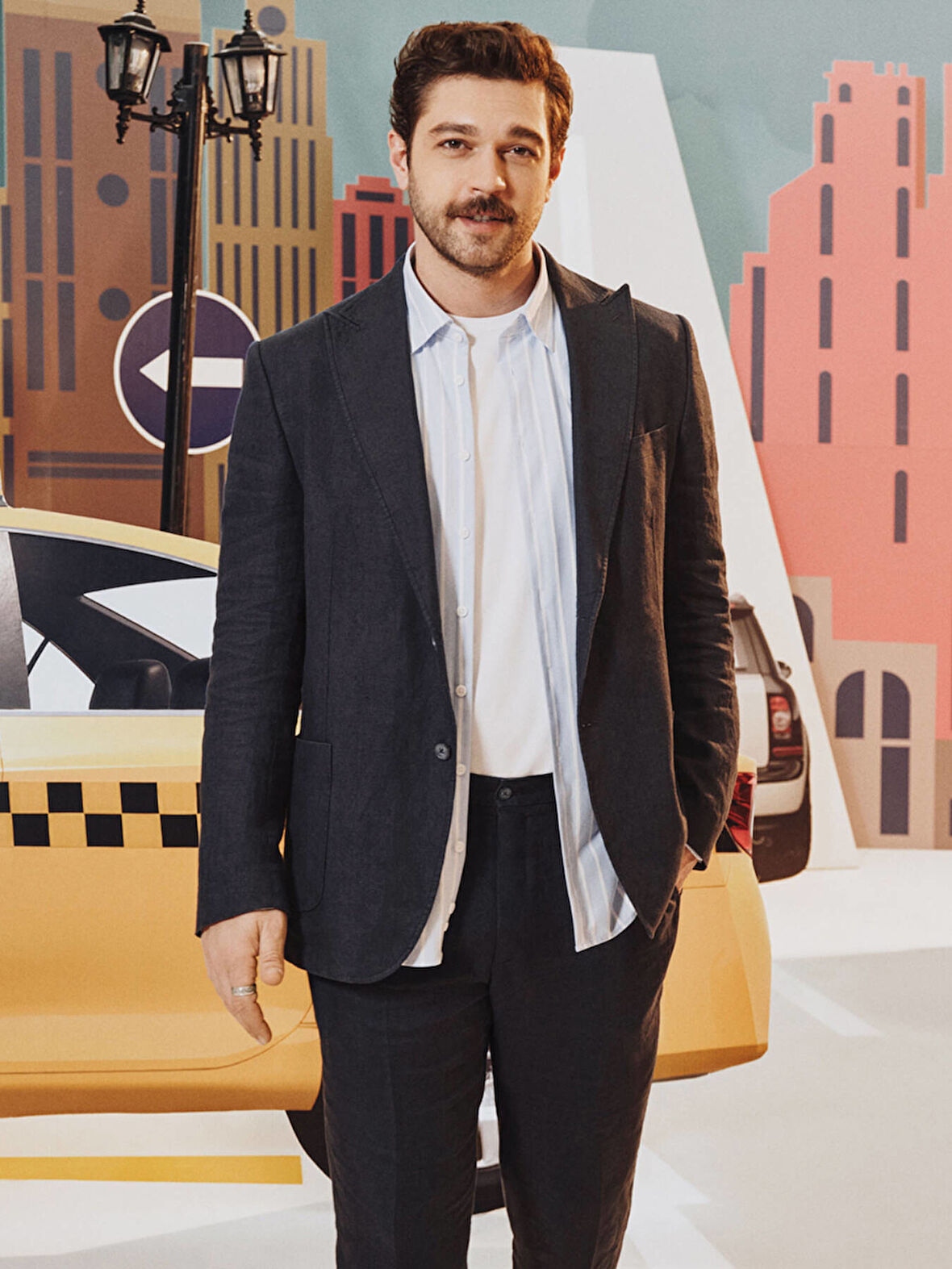 Lacivert Düz Modern Fit %100 Keten Takım Elbise