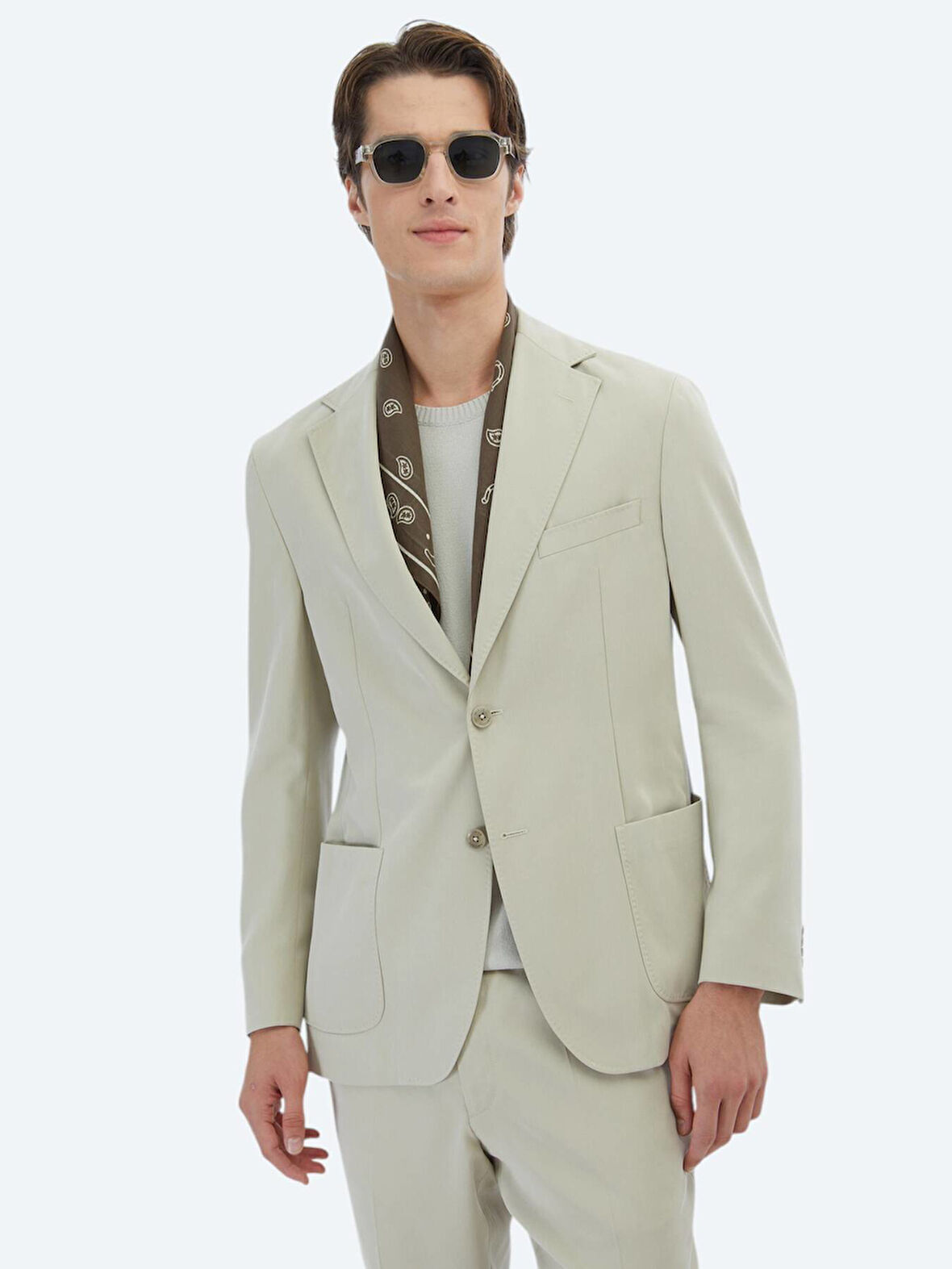 Bej Düz Modern Fit Takım Elbise