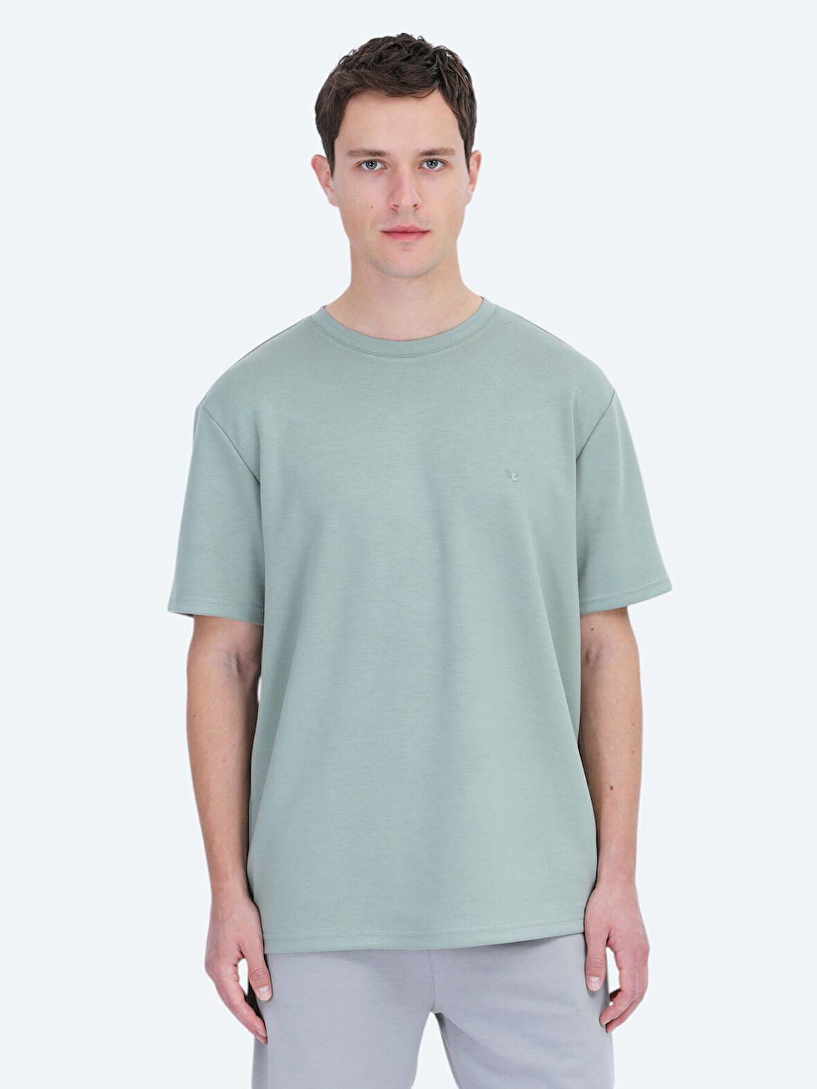Açık Yeşil Düz Bisiklet Yaka T-Shirt