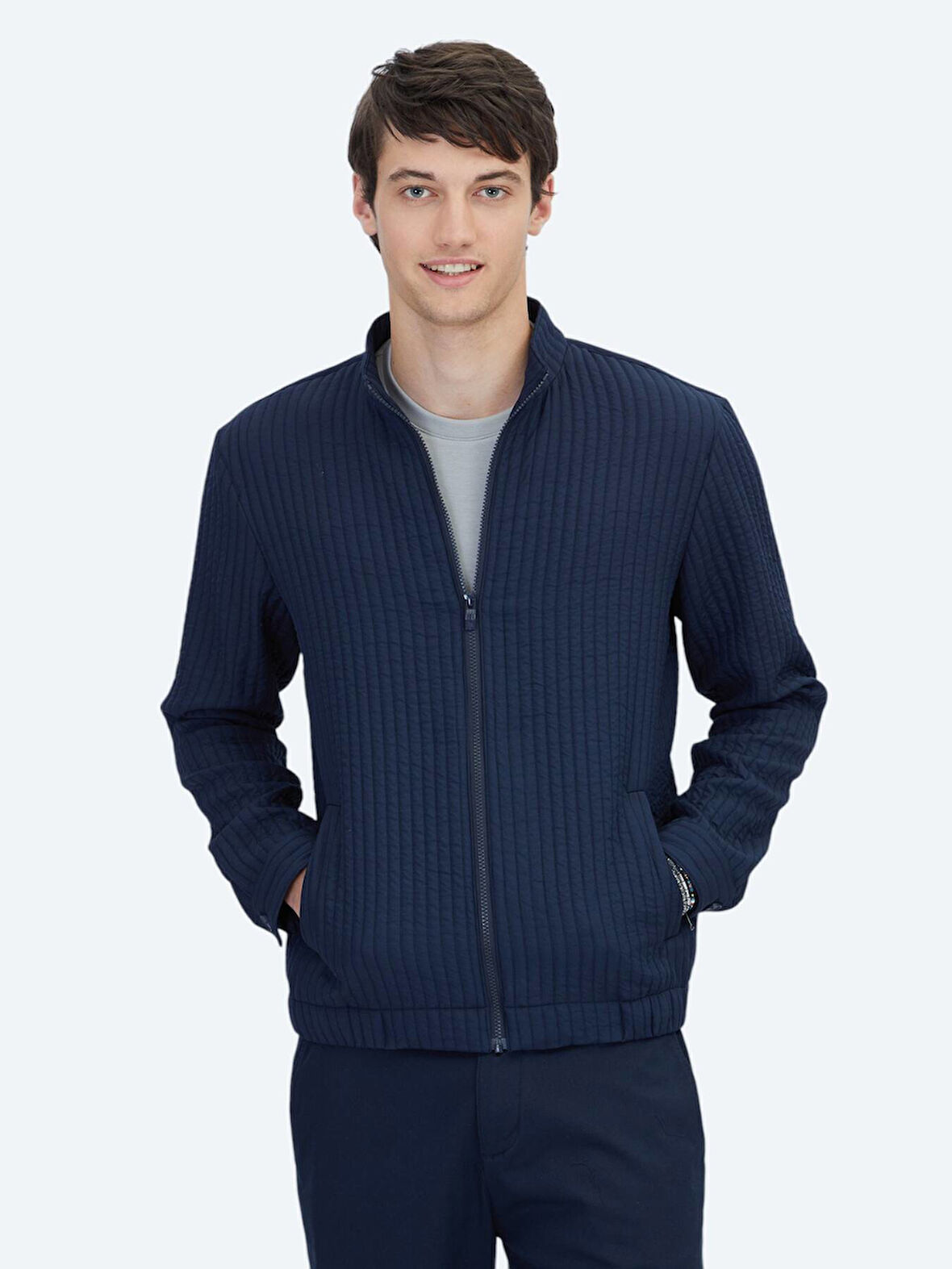 Lacivert Regular Fit Casual Dokuma Mont