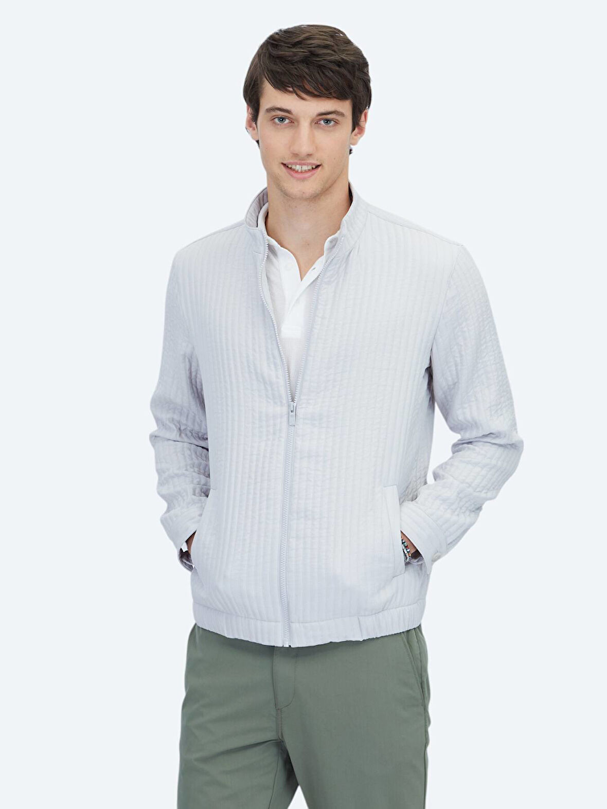 Gri Regular Fit Casual Dokuma Mont