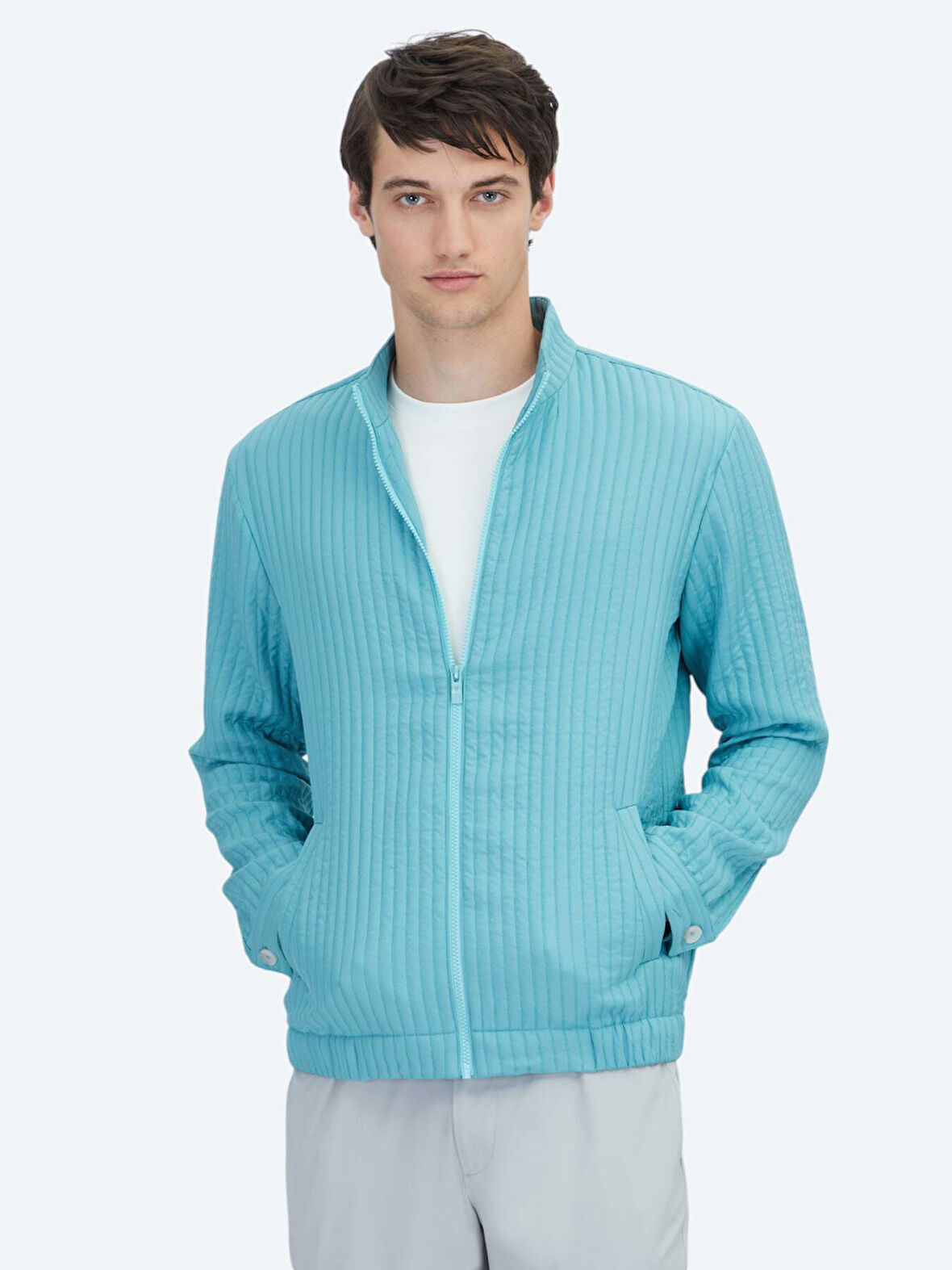 Nil Yeşili Regular Fit Casual Dokuma Mont