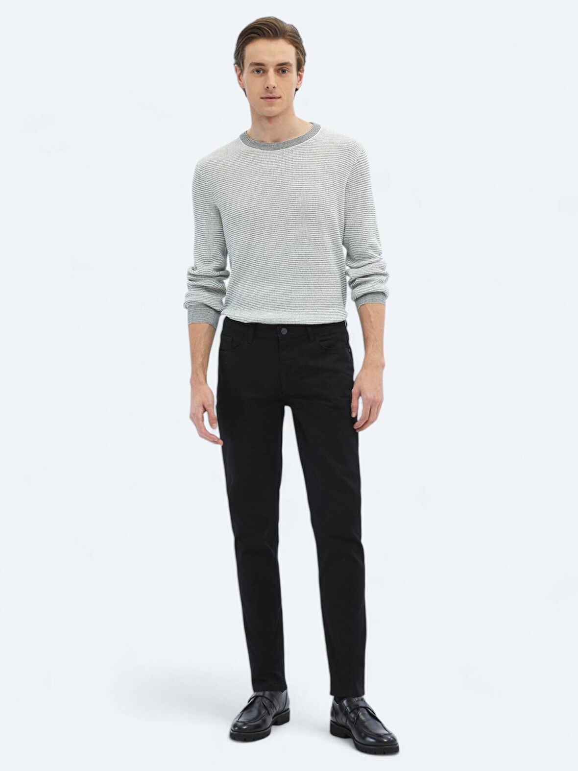 Siyah Slim Fit Denim Pamuk Karışımlı Pantolon