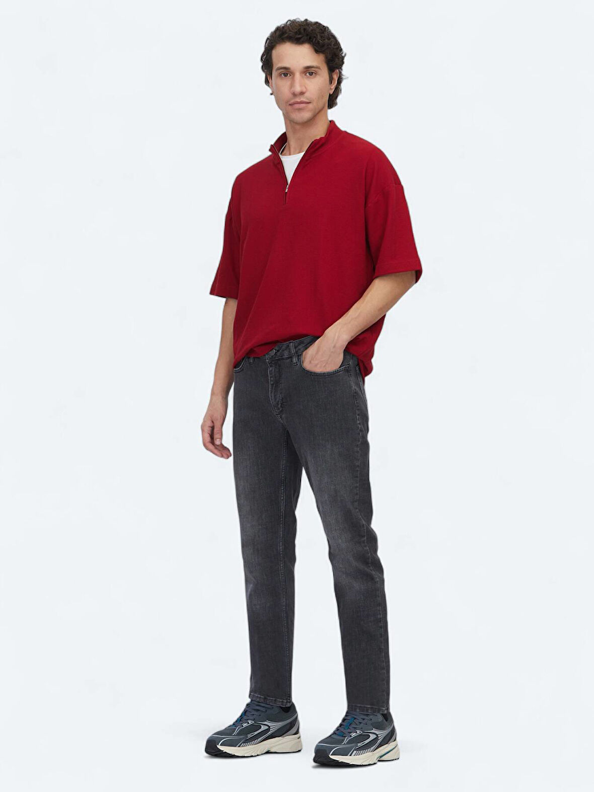 Gri Slim Fit Denim Pamuk Karışımlı Pantolon