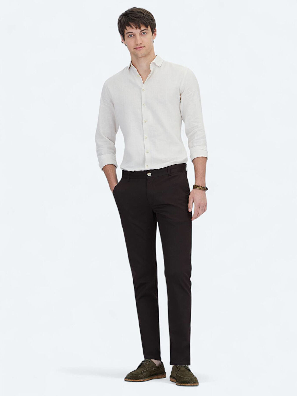 Kahverengi Dokuma Regular Fit Casual Pamuk Karışımlı Pantolon
