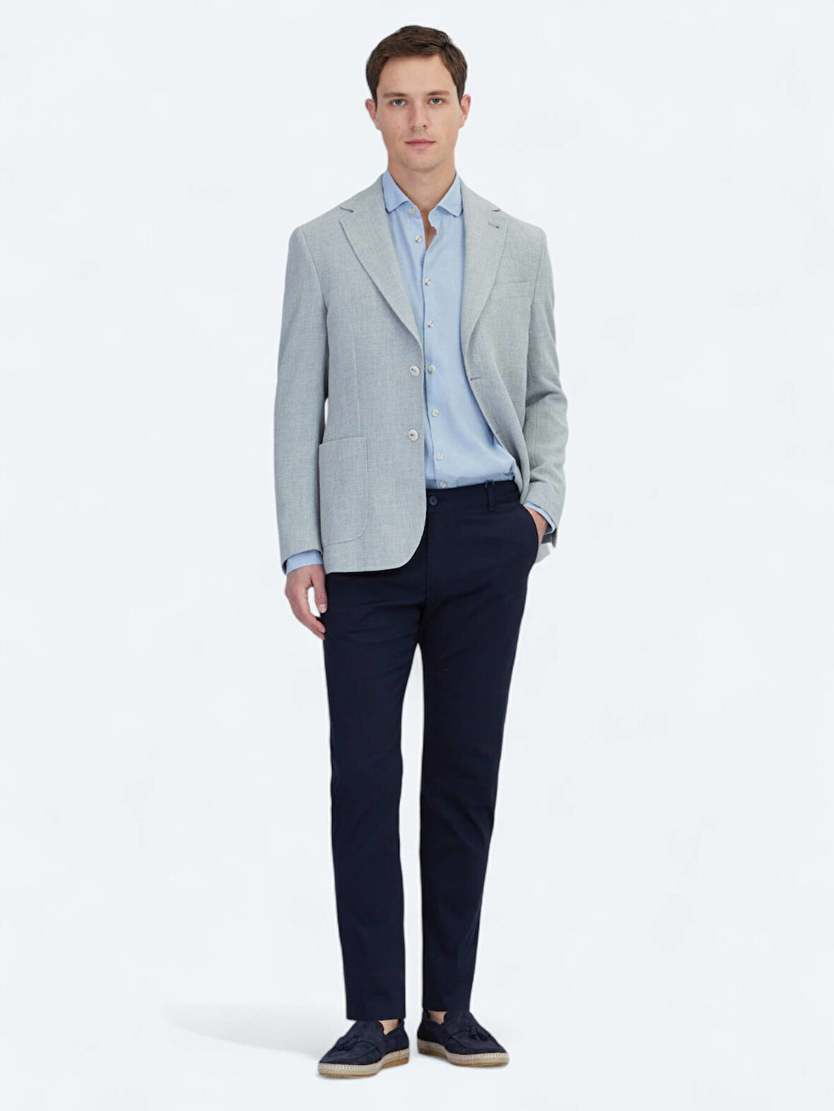 Lacivert Dokuma Regular Fit Casual Pamuk Karışımlı Pantolon