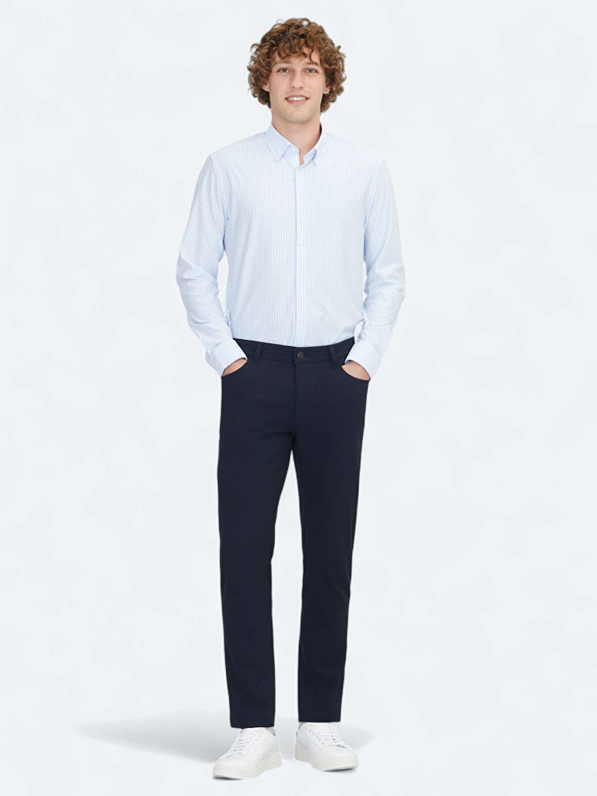 Lacivert Dokuma Slim Fit Casual Pantolon