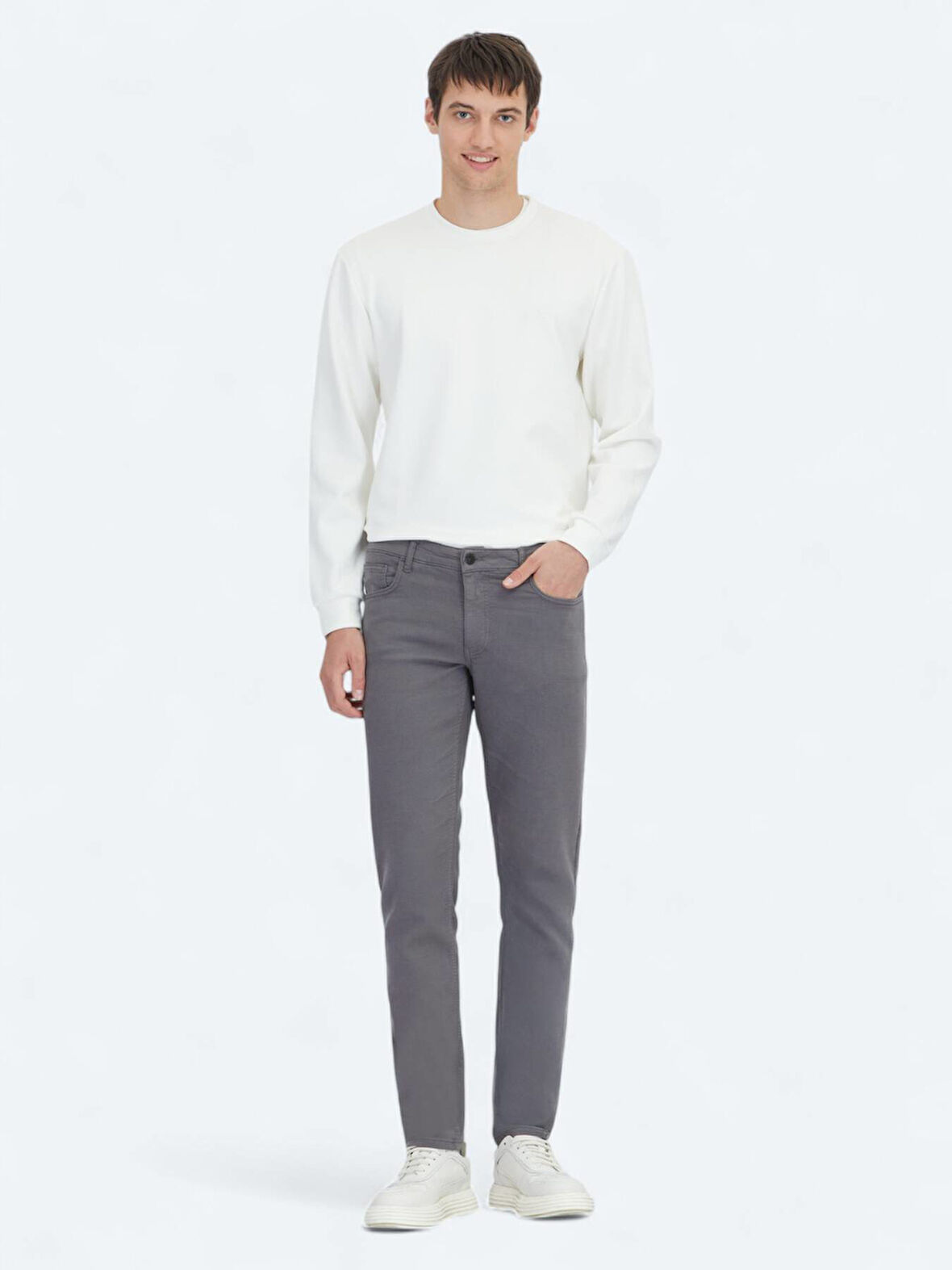 Antrasit Dokuma Slim Fit Casual Pamuk Karışımlı Pantolon