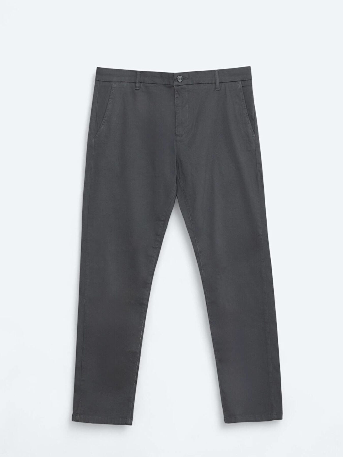 Gri Düz Dokuma Regular Fit Casual Pamuk Karışımlı Pantolon