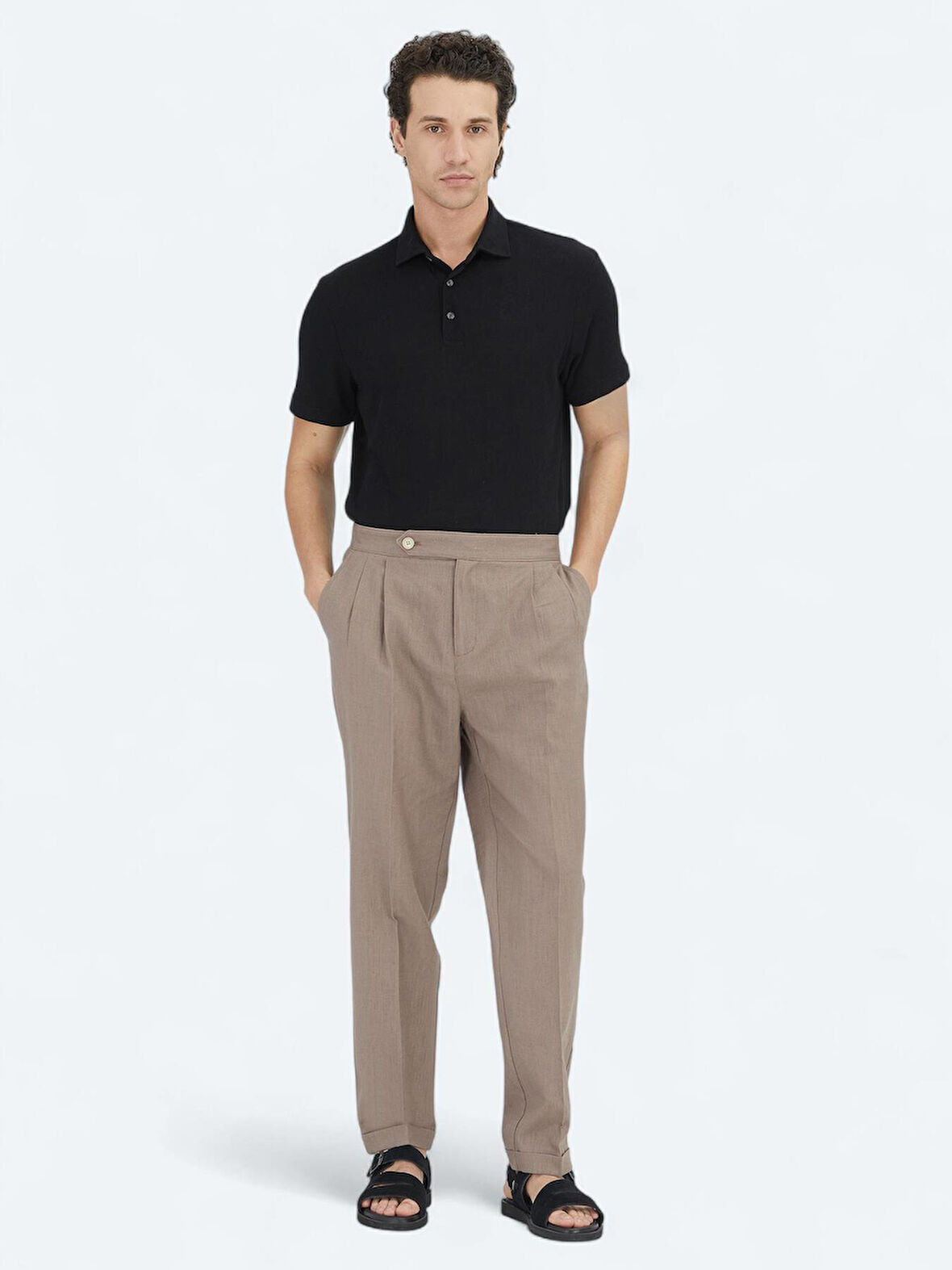 Koyu Vizon Dokuma Carrot Fit Casual Pamuk Karışımlı Pantolon