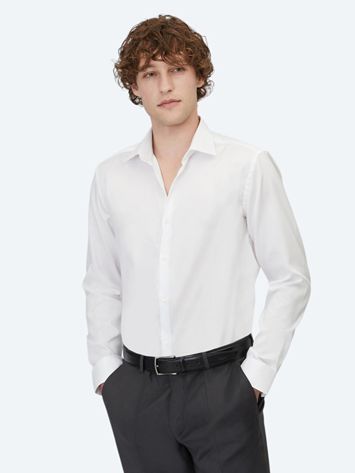 Beyaz Düz Slim Fit Dokuma Klasik %100 Pamuk Gömlek