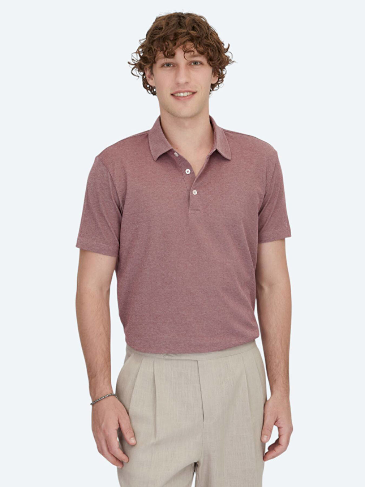 Kırmızı Polo Yaka Pamuk Karışımlı T-Shirt