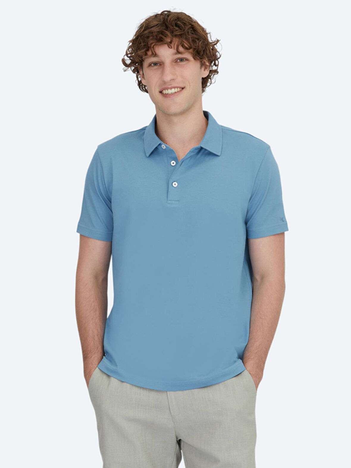 Mavi Polo Yaka Pamuk Karışımlı T-Shirt