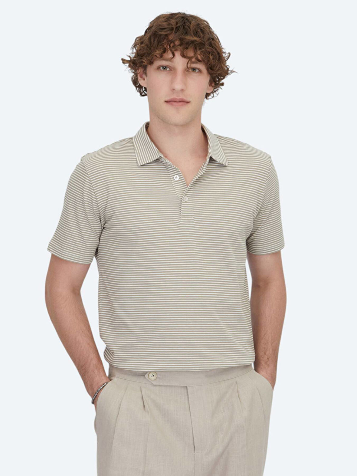 Açık Kahve Polo Yaka %100 Pamuk T-Shirt