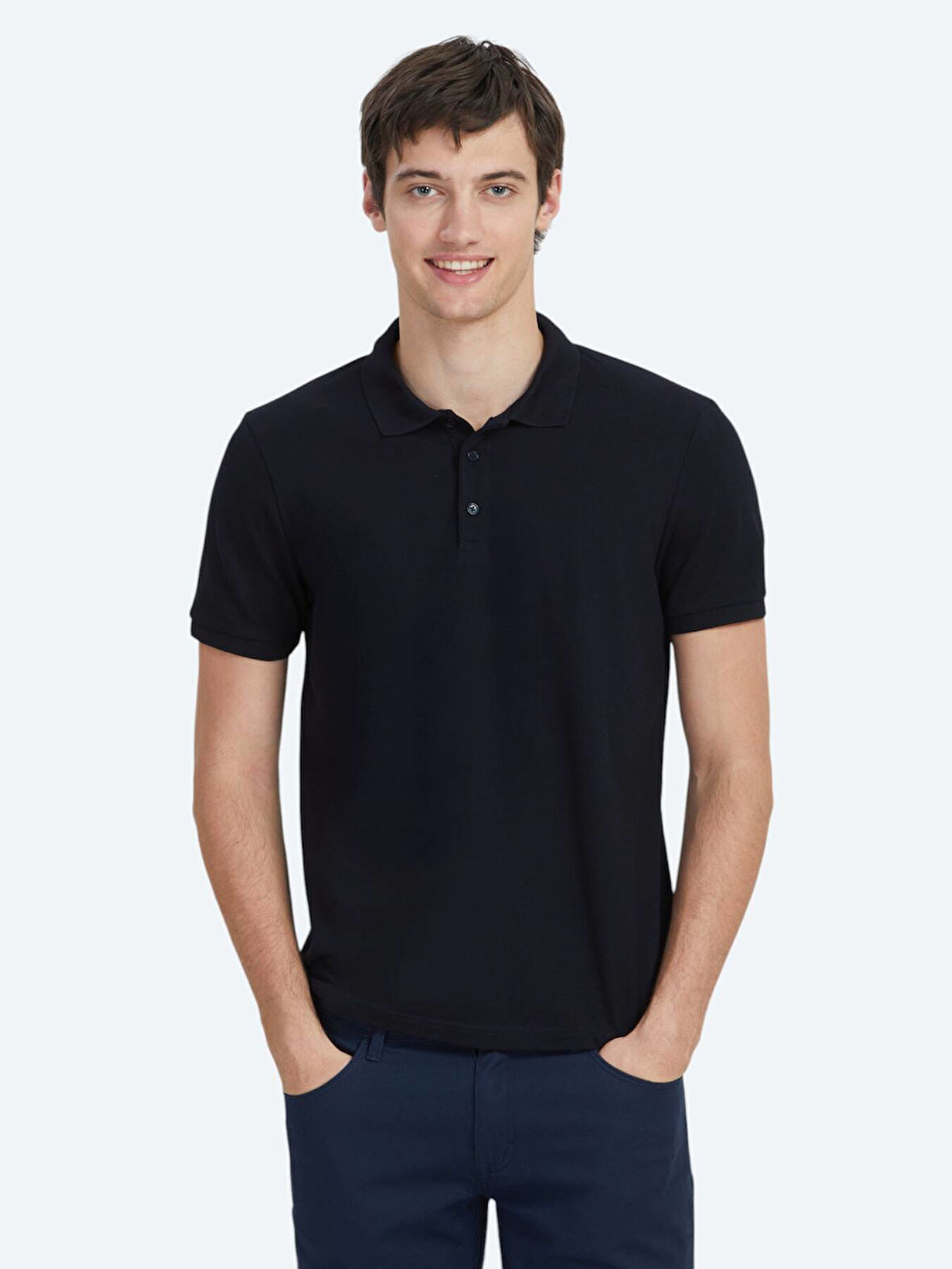 Lacivert Düz Polo Yaka %100 Pamuk T-Shirt
