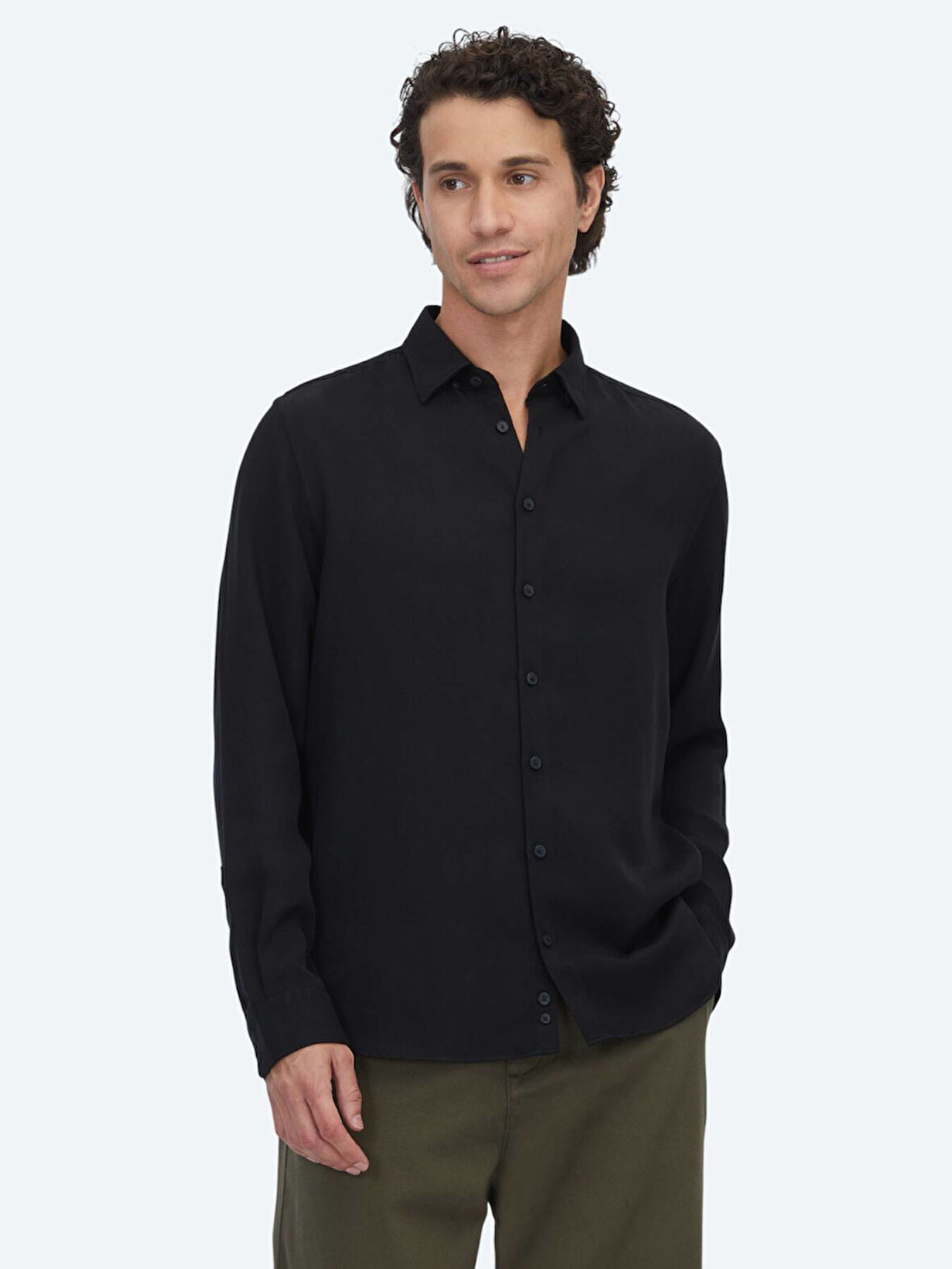 Siyah Regular Fit Dokuma Casual Gömlek