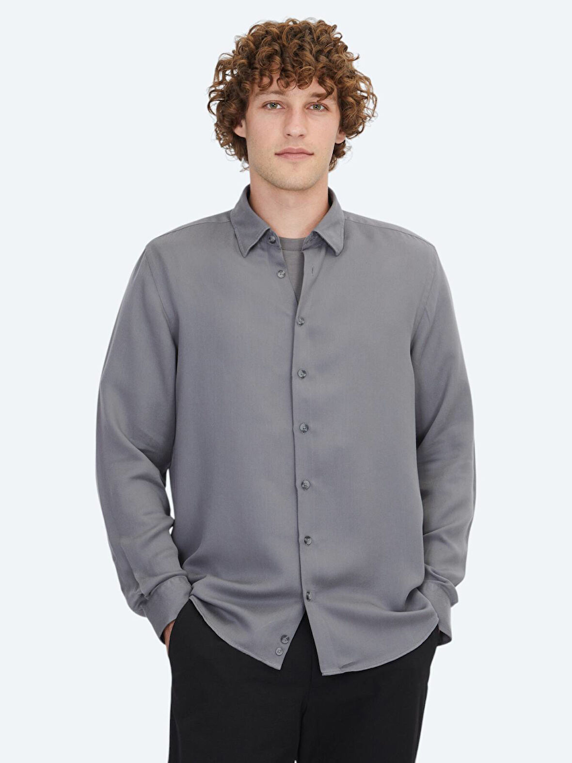 Gri Regular Fit Dokuma Casual Gömlek