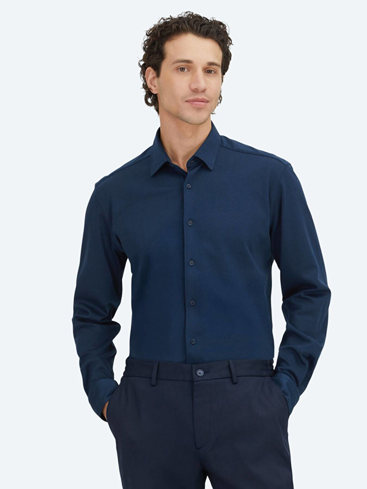 Lacivert Düz Regular Fit Dokuma Casual %100 Pamuk Gömlek