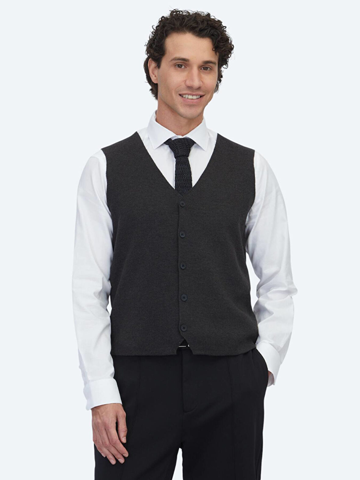 Antrasit Regular Fit Casual Örme Triko Yelek
