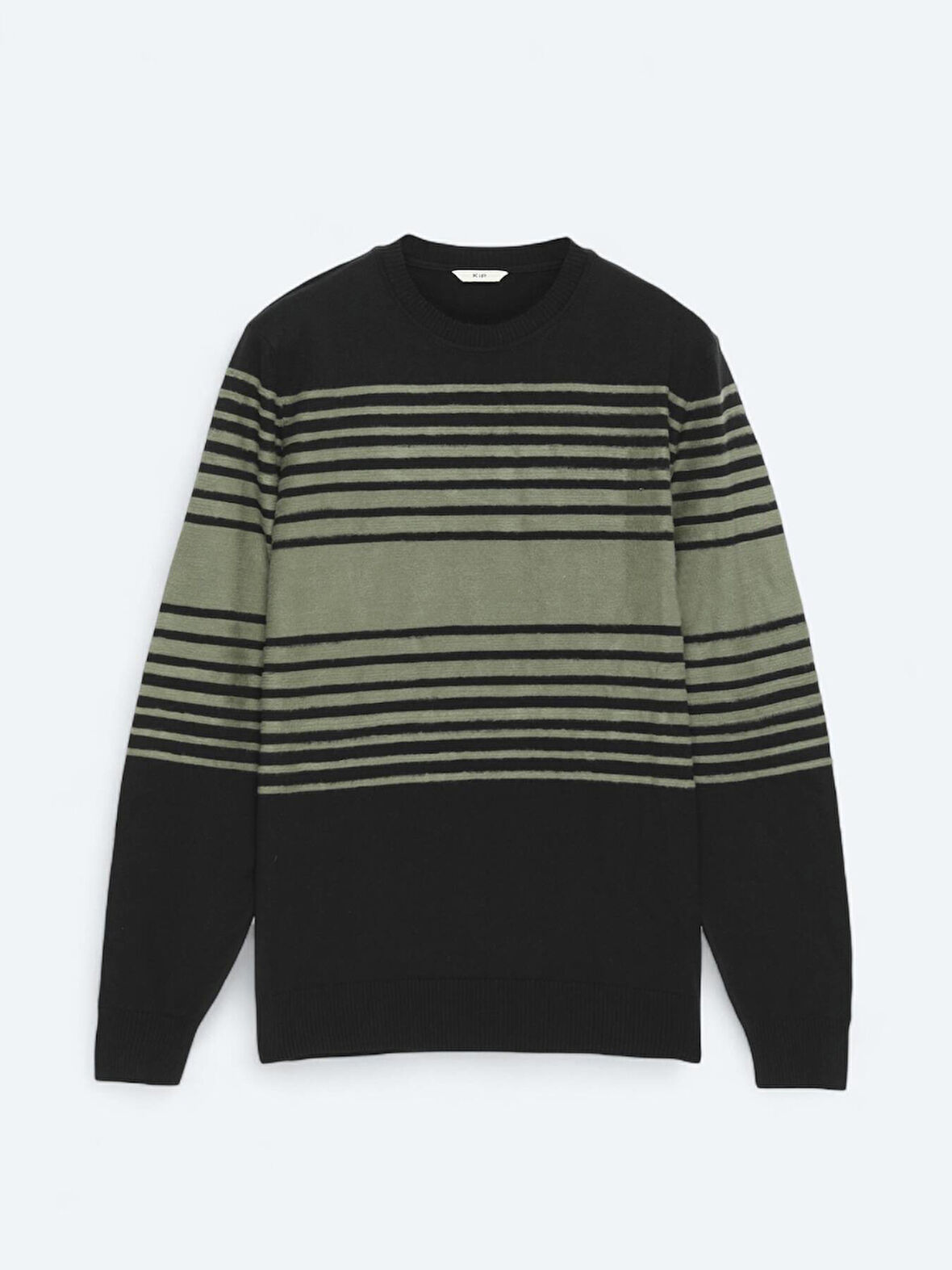 Siyah Bisiklet Yaka Desenli Pamuk Karışımlı Triko Kazak