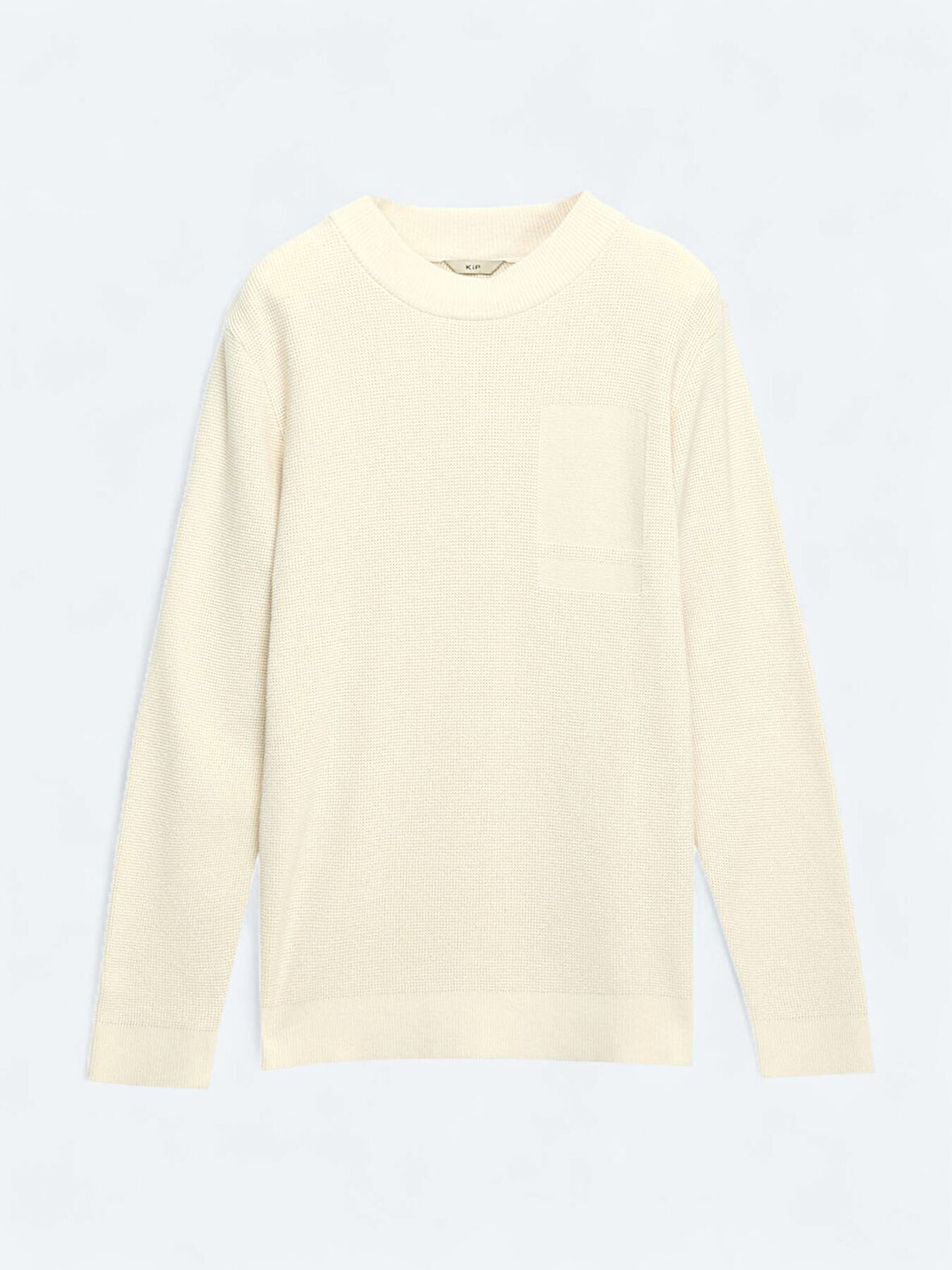 Ekru Bisiklet Yaka Jakarlı Triko Kazak