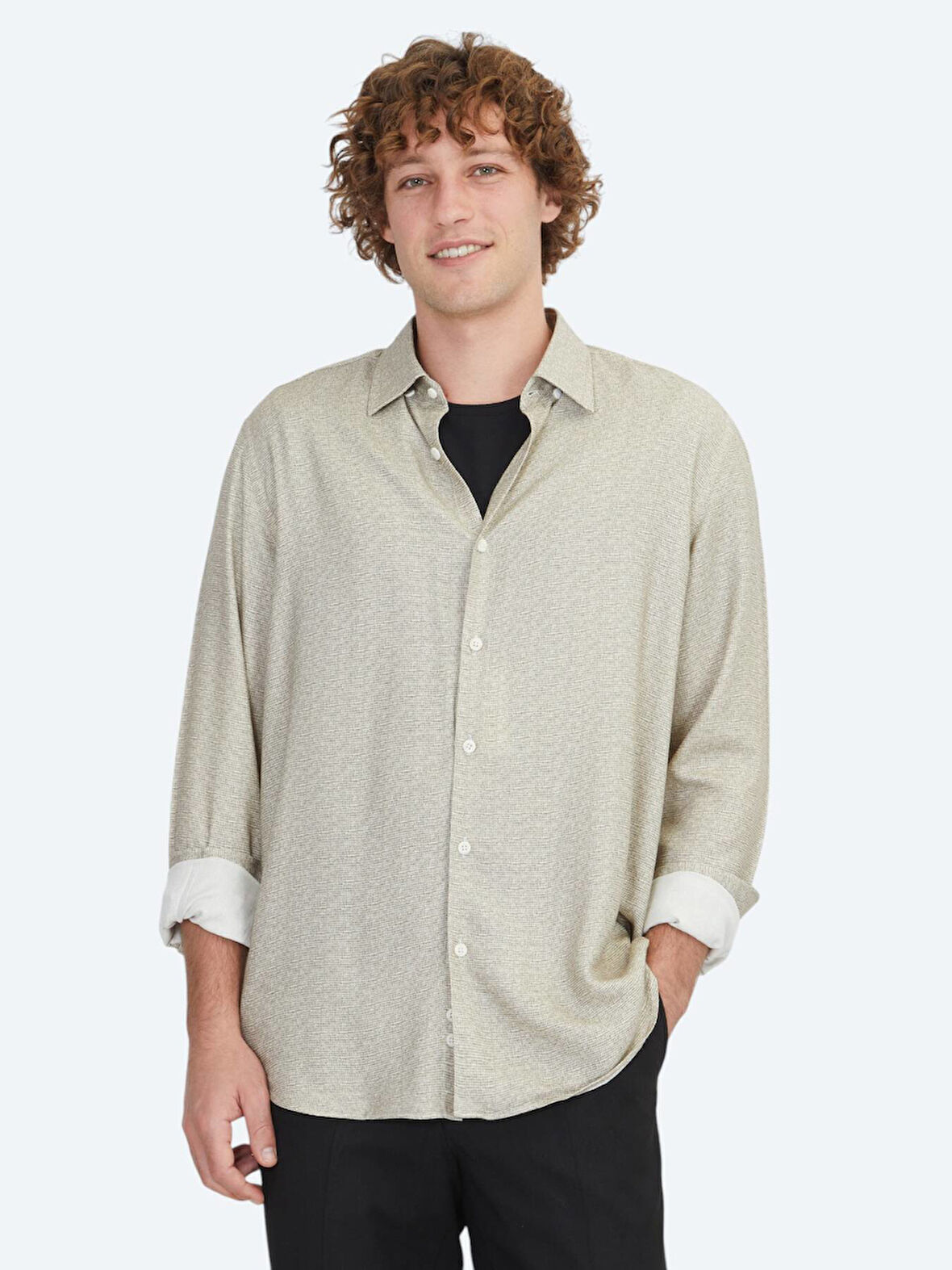Bej Regular Fit Dokuma Casual %100 Pamuk Gömlek