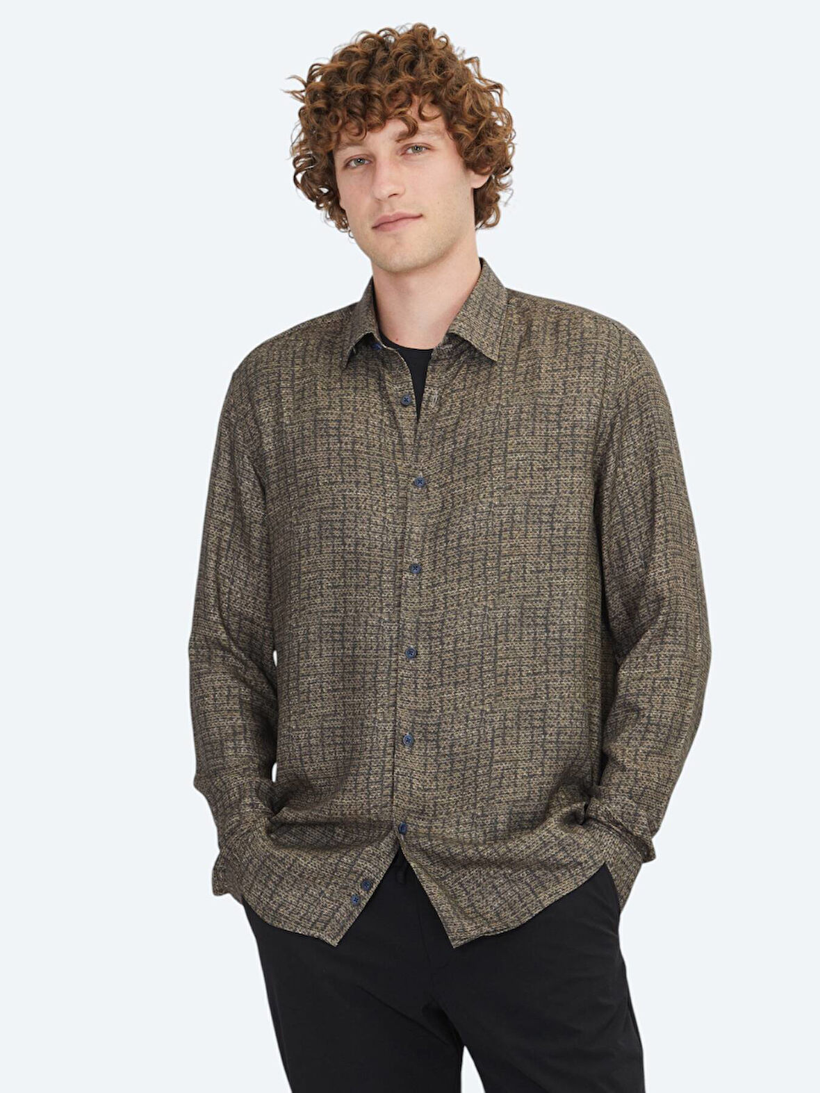 Kahverengi Çizgili Regular Fit Dokuma Casual %100 Pamuk Gömlek