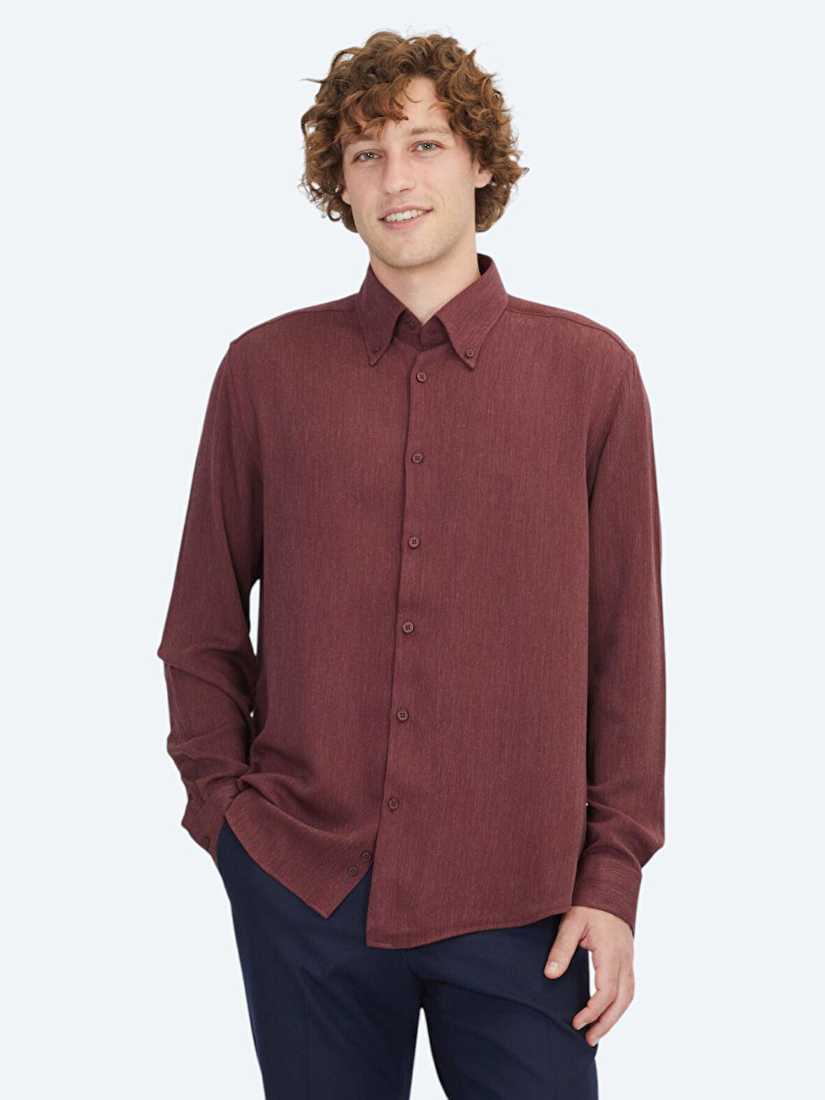 Bordo Regular Fit Dokuma Casual Gömlek