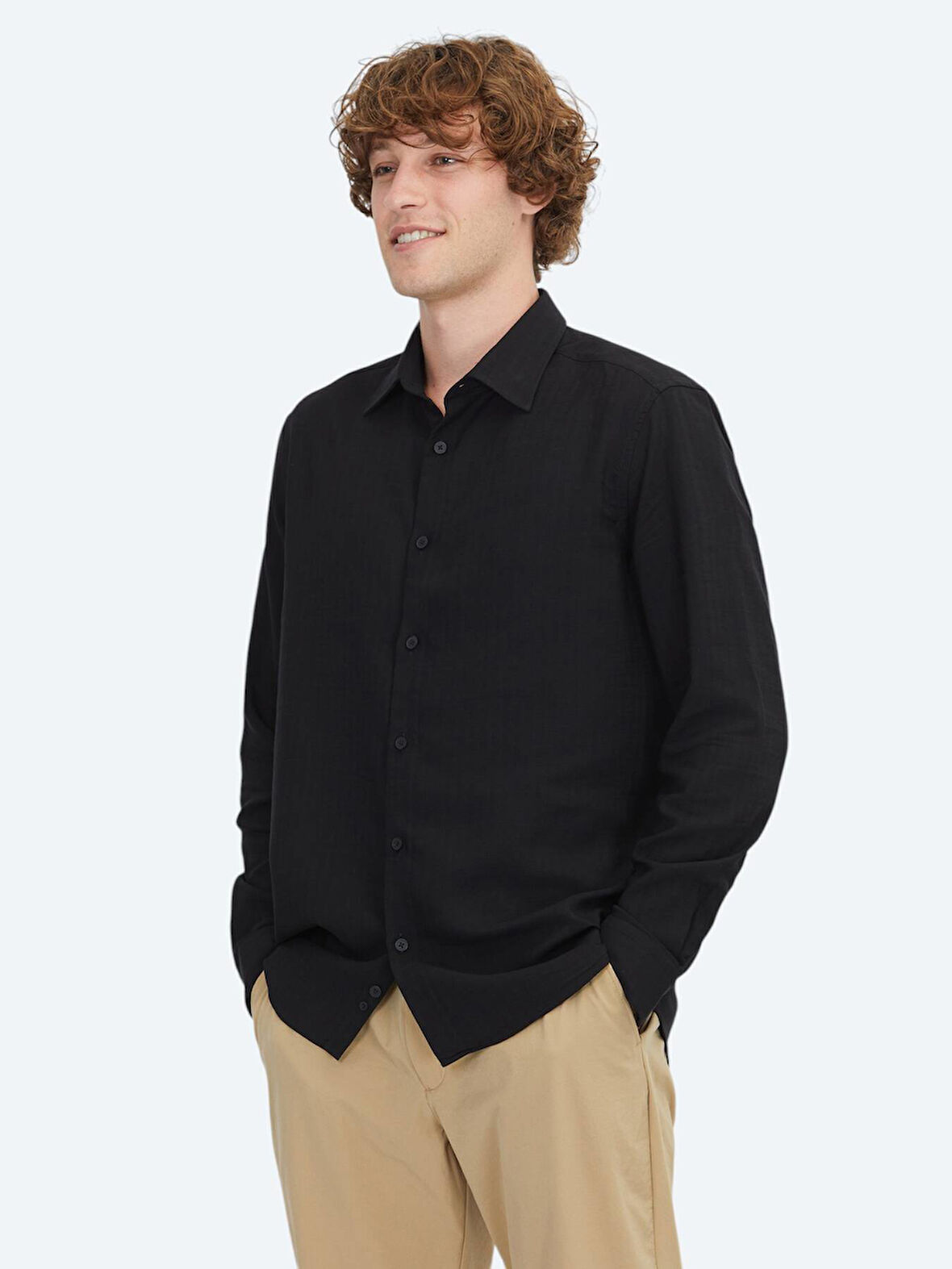 Siyah Çizgili Regular Fit Dokuma Casual Gömlek