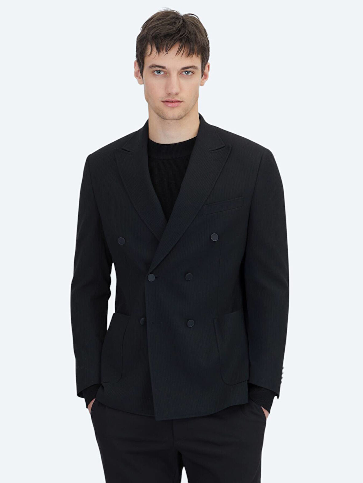 Siyah Çizgili Comfort Fit Ceket