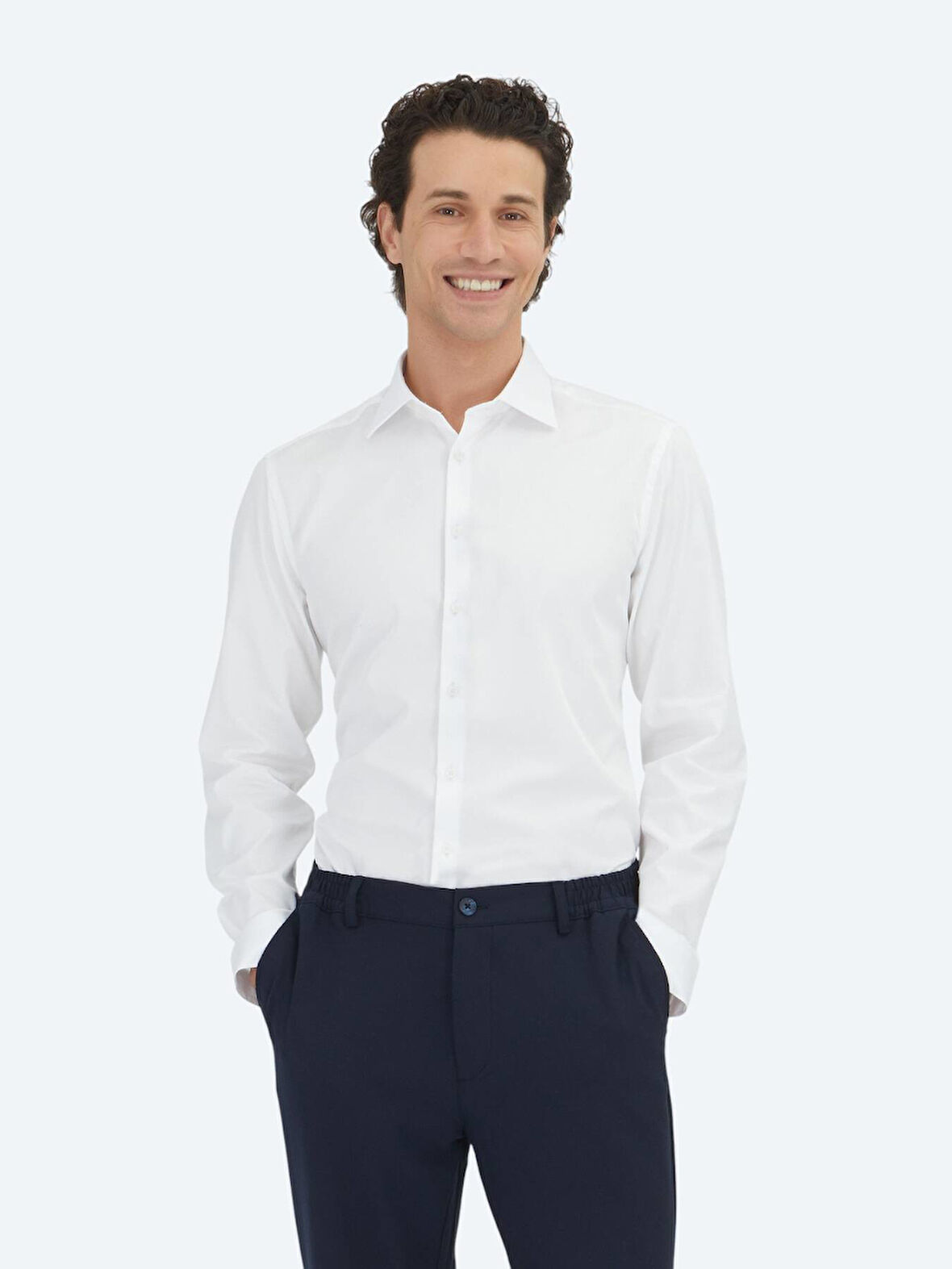 Beyaz Düz Slim Fit Dokuma Klasik %100 Pamuk Gömlek