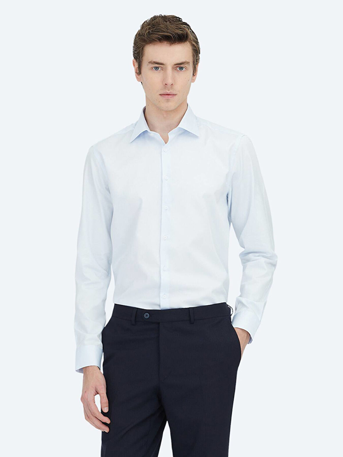 Beyaz Düz Slim Fit Dokuma Klasik %100 Pamuk Gömlek