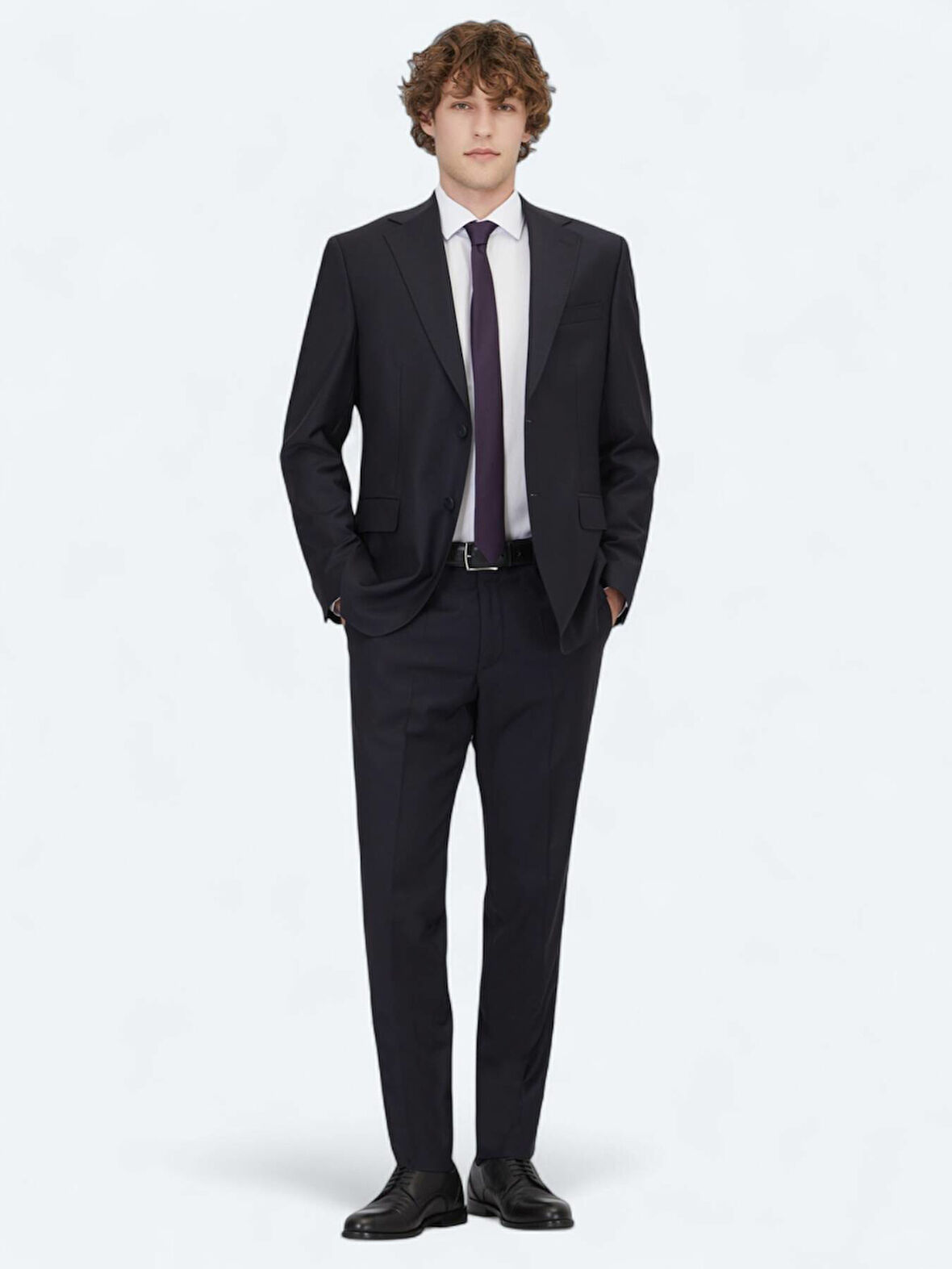 Lacivert Modern Fit Yün Karışımlı Takım Elbise