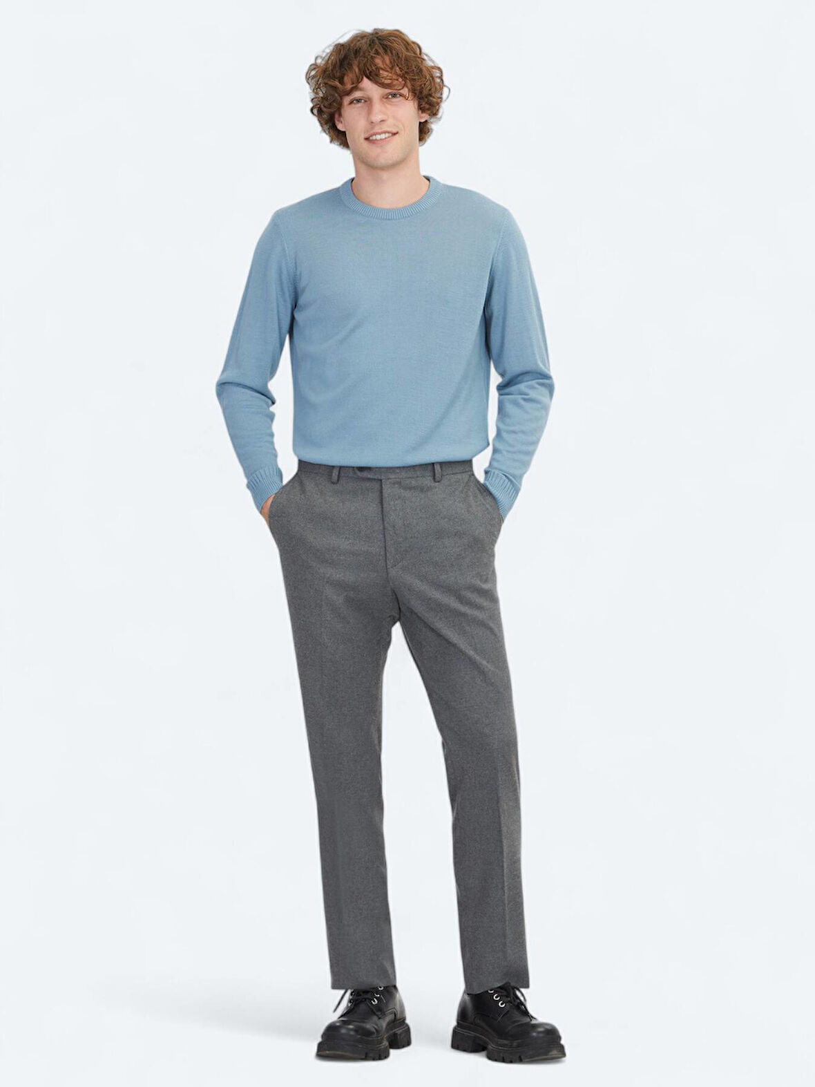 Gri Düz Dokuma Fitted Fit Klasik Pantolon