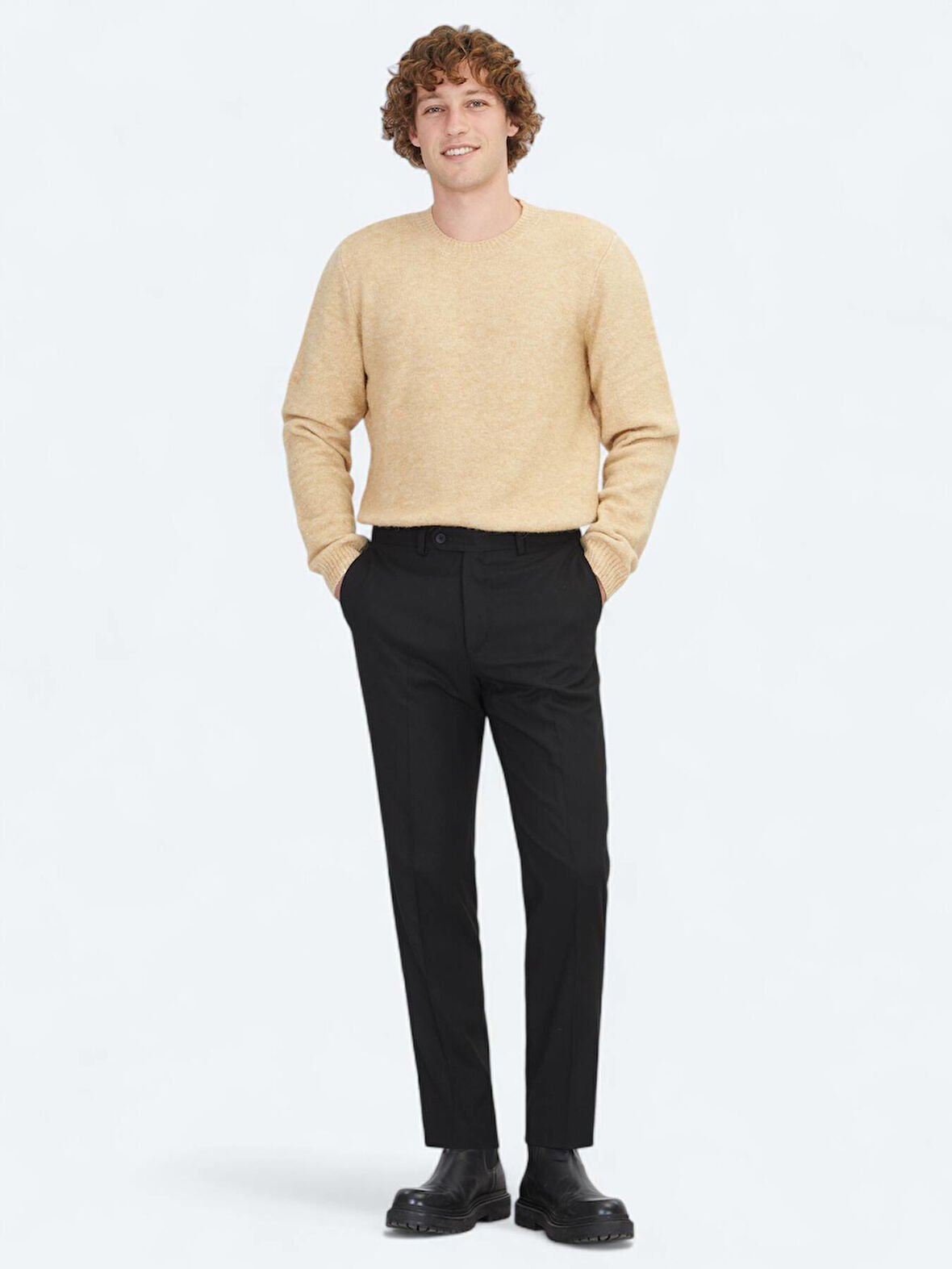 Siyah Düz Dokuma Fitted Fit Klasik Pantolon