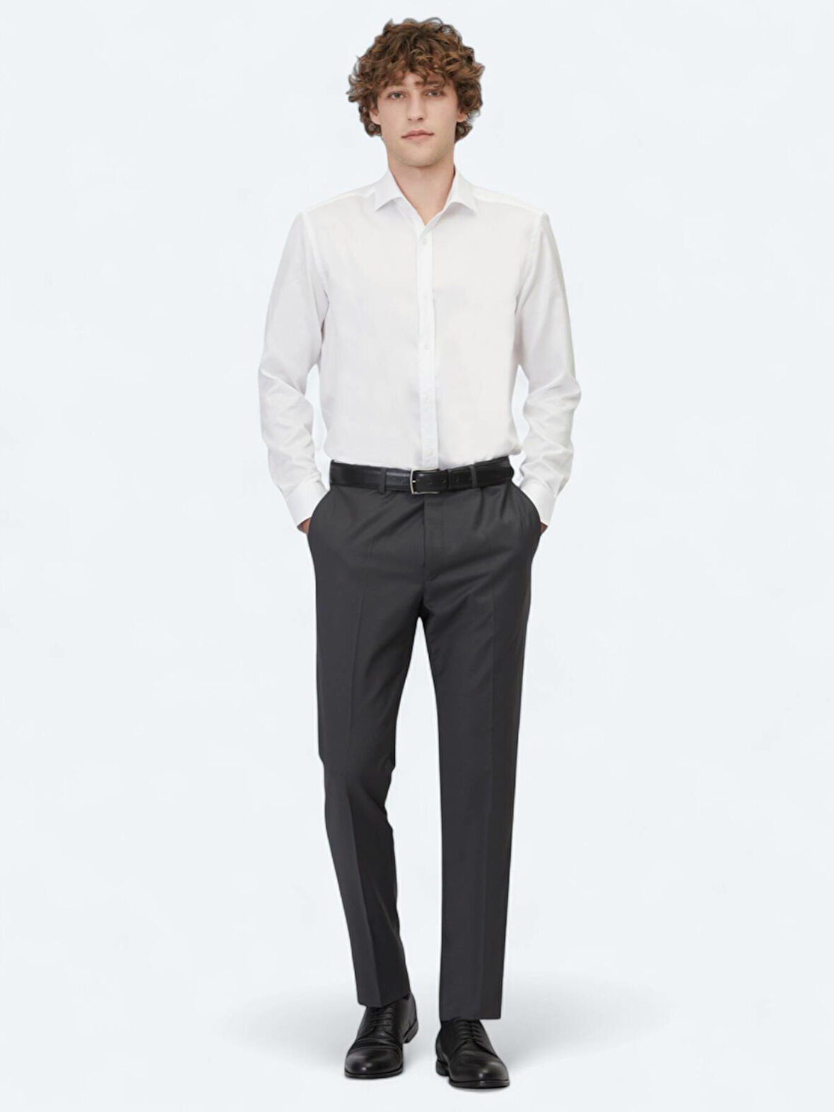 Antrasit Düz Dokuma Fitted Fit Klasik Yün Karışımlı Pantolon