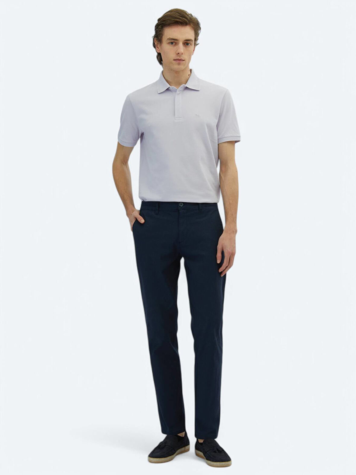 Lacivert Düz Dokuma Regular Fit Casual Pamuk Karışımlı Pantolon