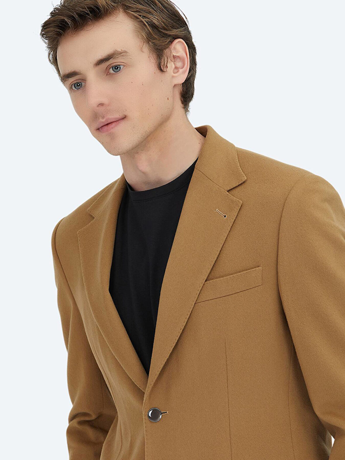 Deve Tüyü Düz Modern Fit Yün Karışımlı Ceket